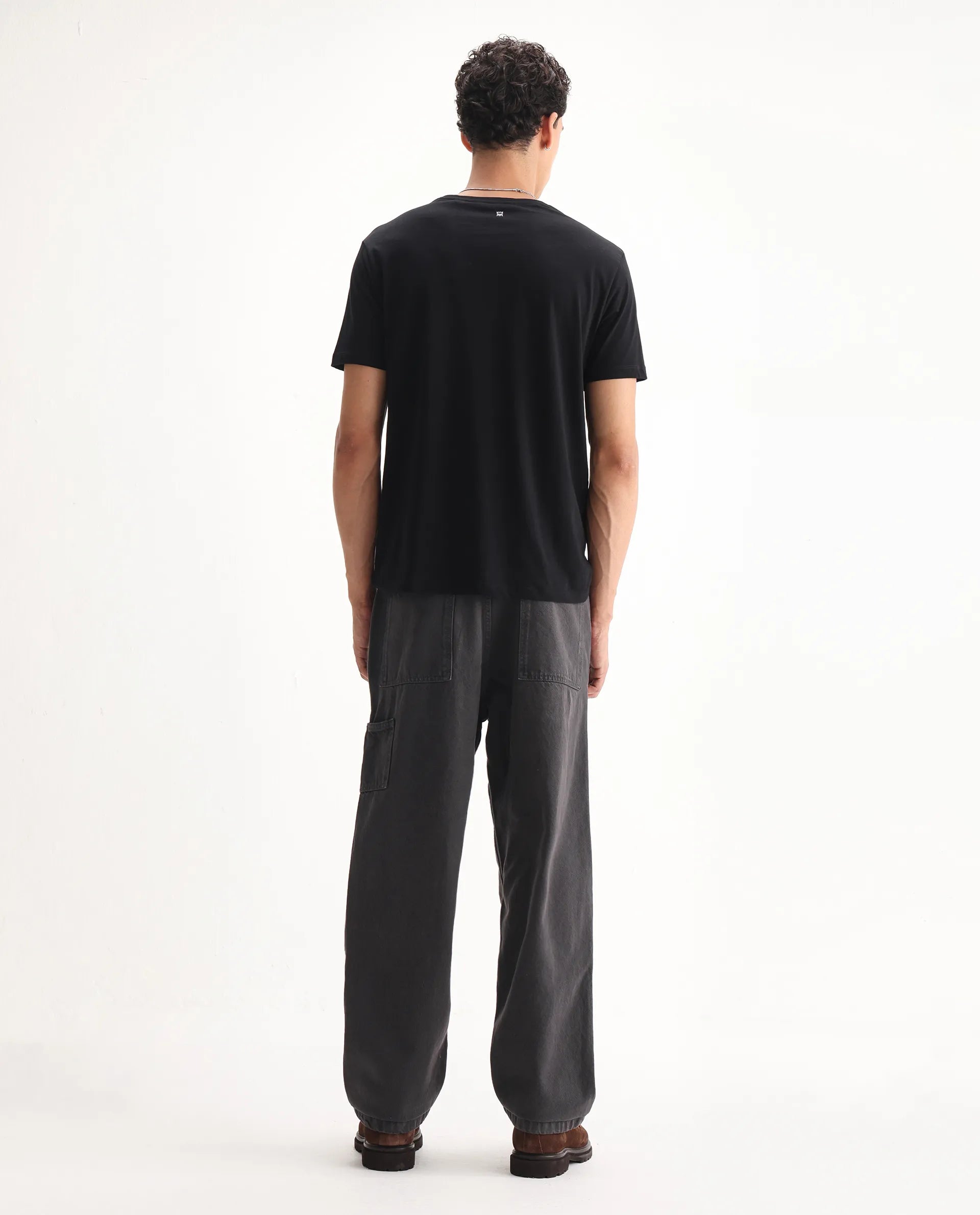 Rare Rabbit Men's Klop Dark Grey Cotton Plain Carpenter Fit Jeans