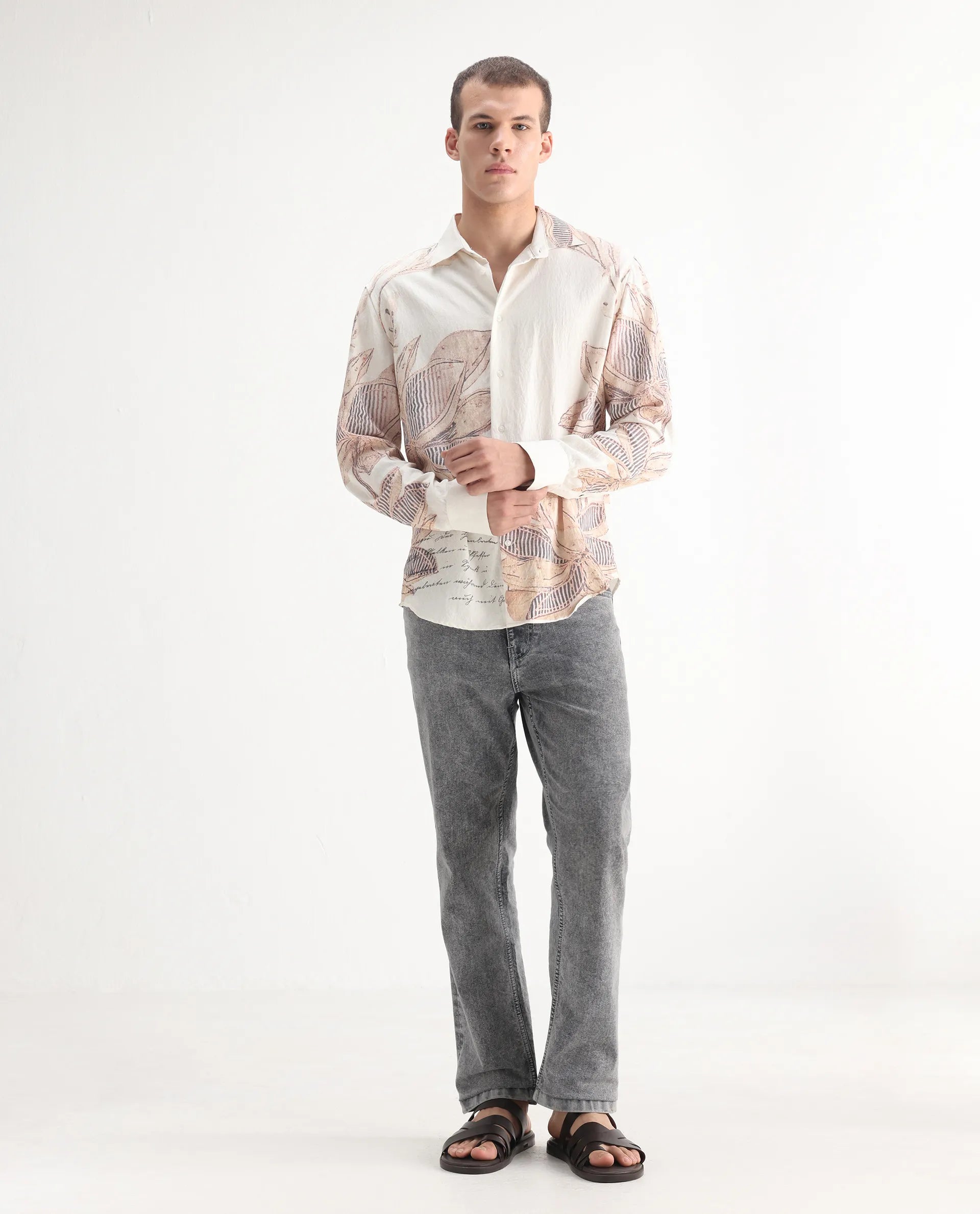 Rare Rabbit Men's Klune Light Grey Cotton Plain Hawk Slim Fit Jeans