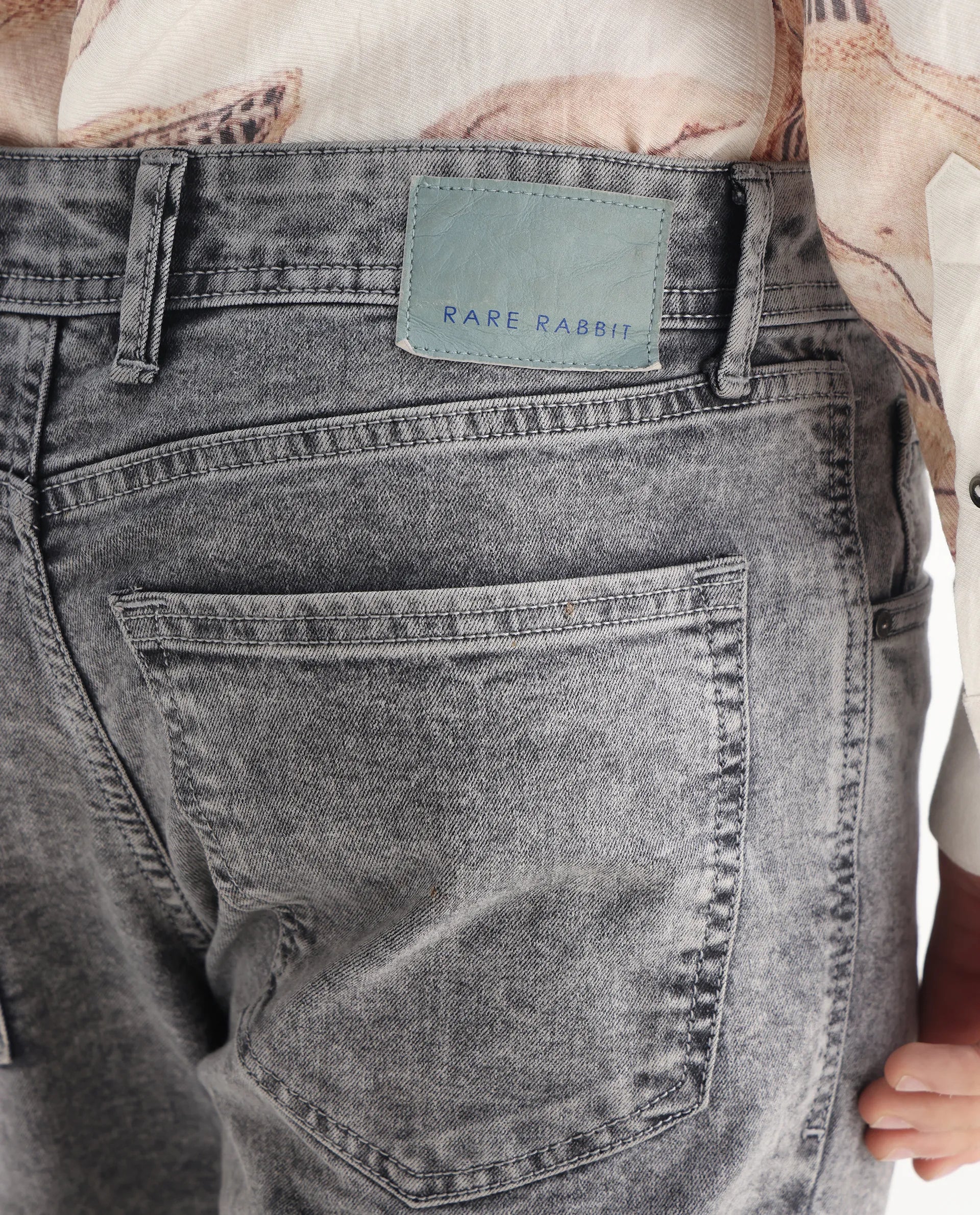 Rare Rabbit Men's Klune Light Grey Cotton Plain Hawk Slim Fit Jeans