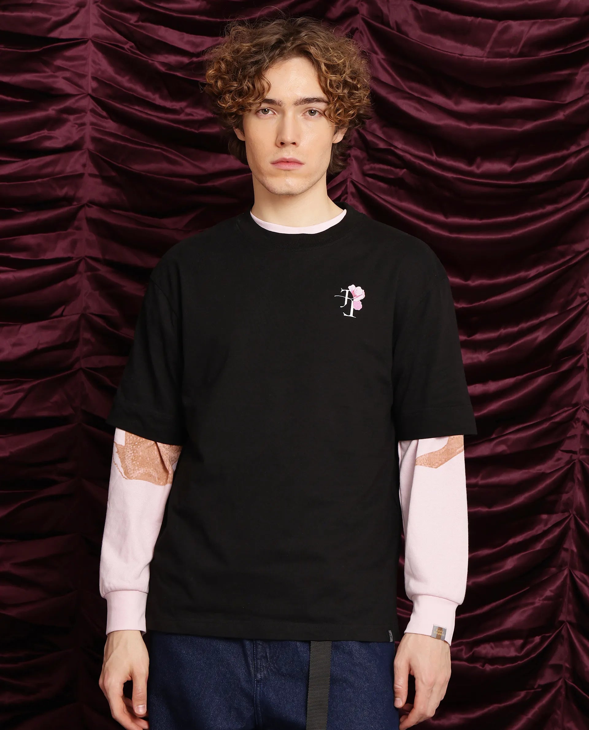 Rare Rabbit Men Knix Black Short Sleeve Crew Neck Oversized Fit Animal Back Print T-Shirt