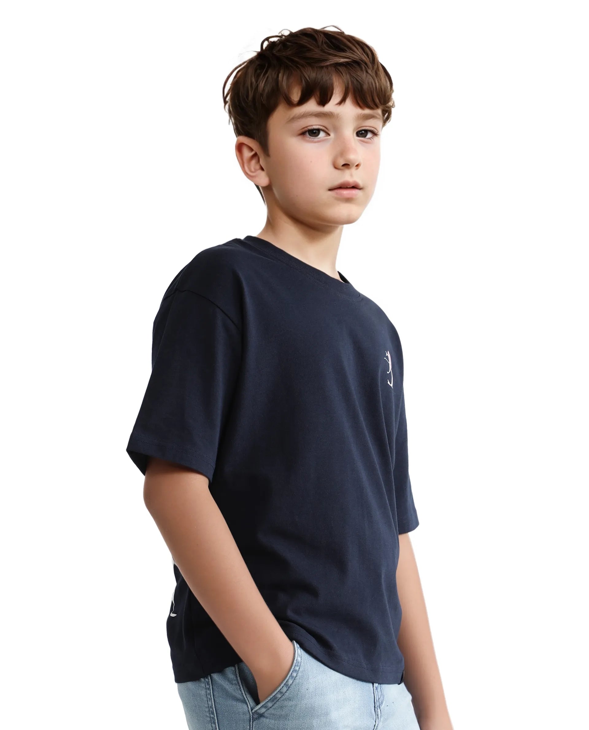 Rare Ones Kids Knix-K Navy Cotton Half Sleeve Slip-On Graphic Printed Boxy Fit T-Shirt