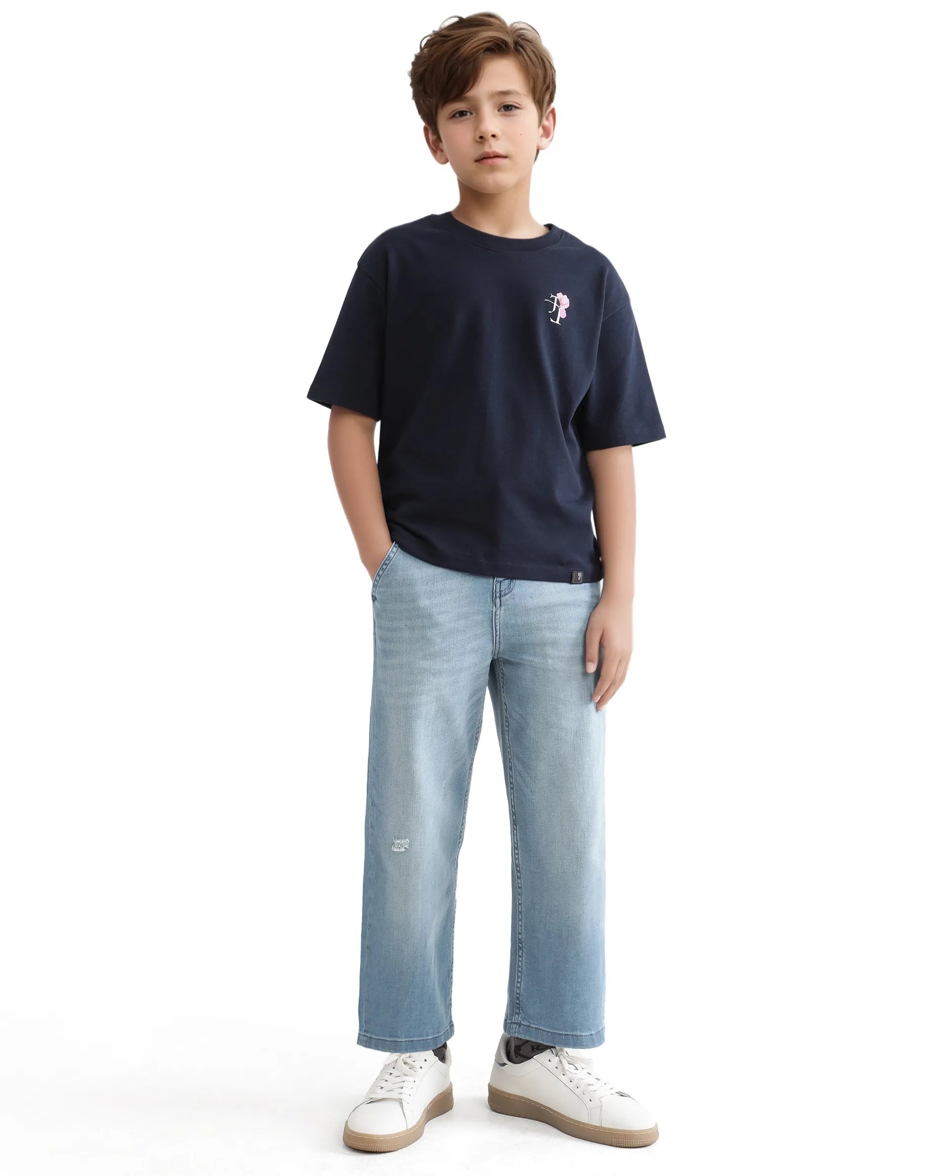 Rare Ones Kids Knix-K Navy Cotton Half Sleeve Slip-On Graphic Printed Boxy Fit T-Shirt