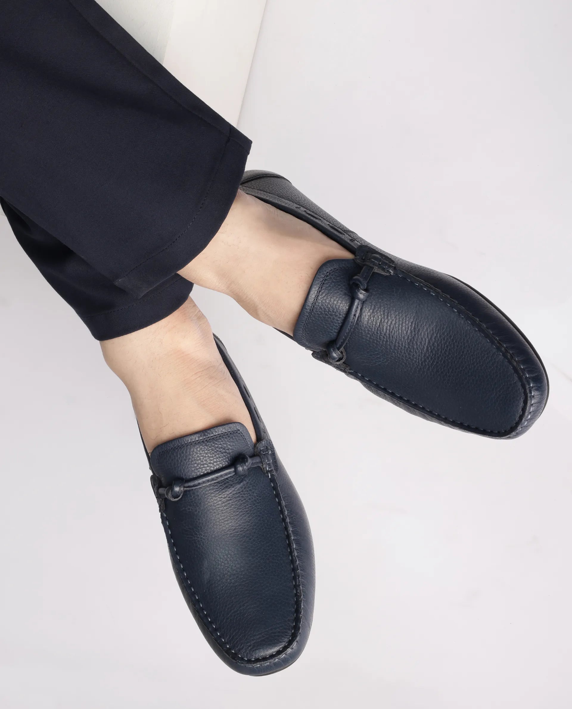 Rare Rabbit Men's Knott Navy Slip-On Genuine Milled Leather Driving Mocassin