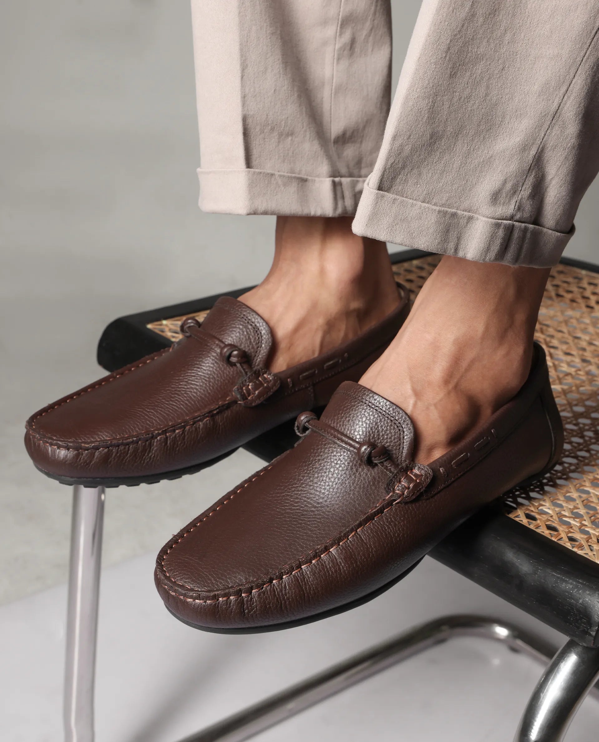 Rare Rabbit Men's Knott Brown Slip-On Genuine Milled Leather Driving Mocassin