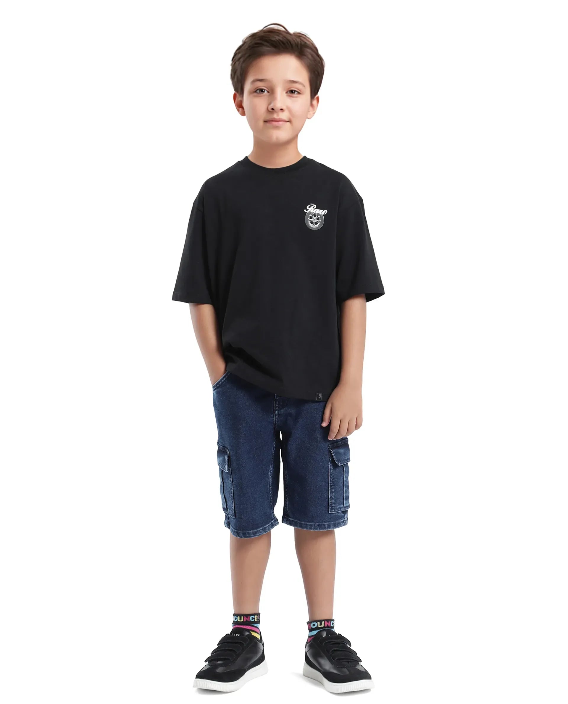 Rare Ones Kids Knox Black Cotton Short Sleeve Crew Neck Graphic Printed T-Shirt