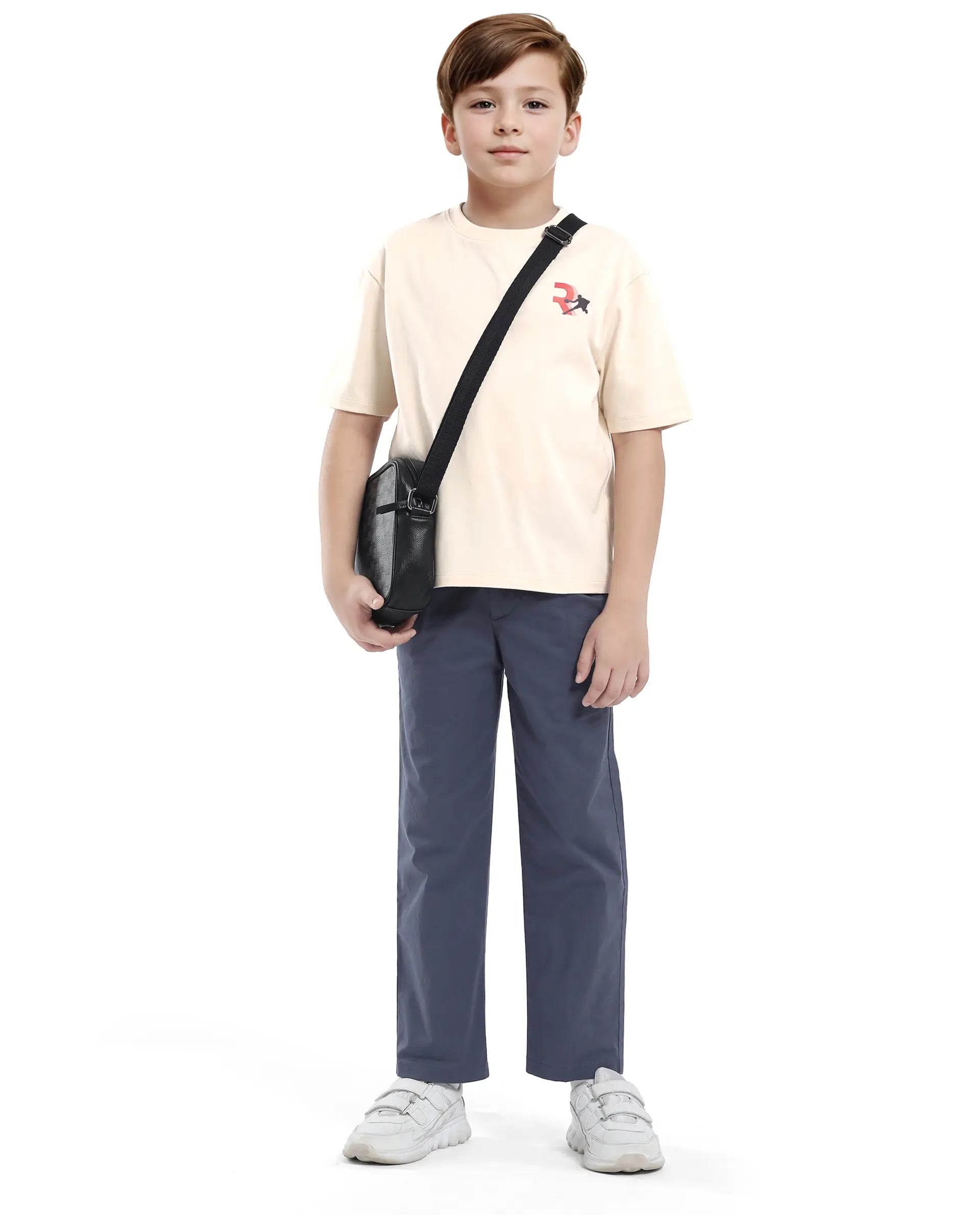 Rare Ones Kids Kobe Light Beige Cotton Graphic Print Slip-On Oversized Fit T-Shirt