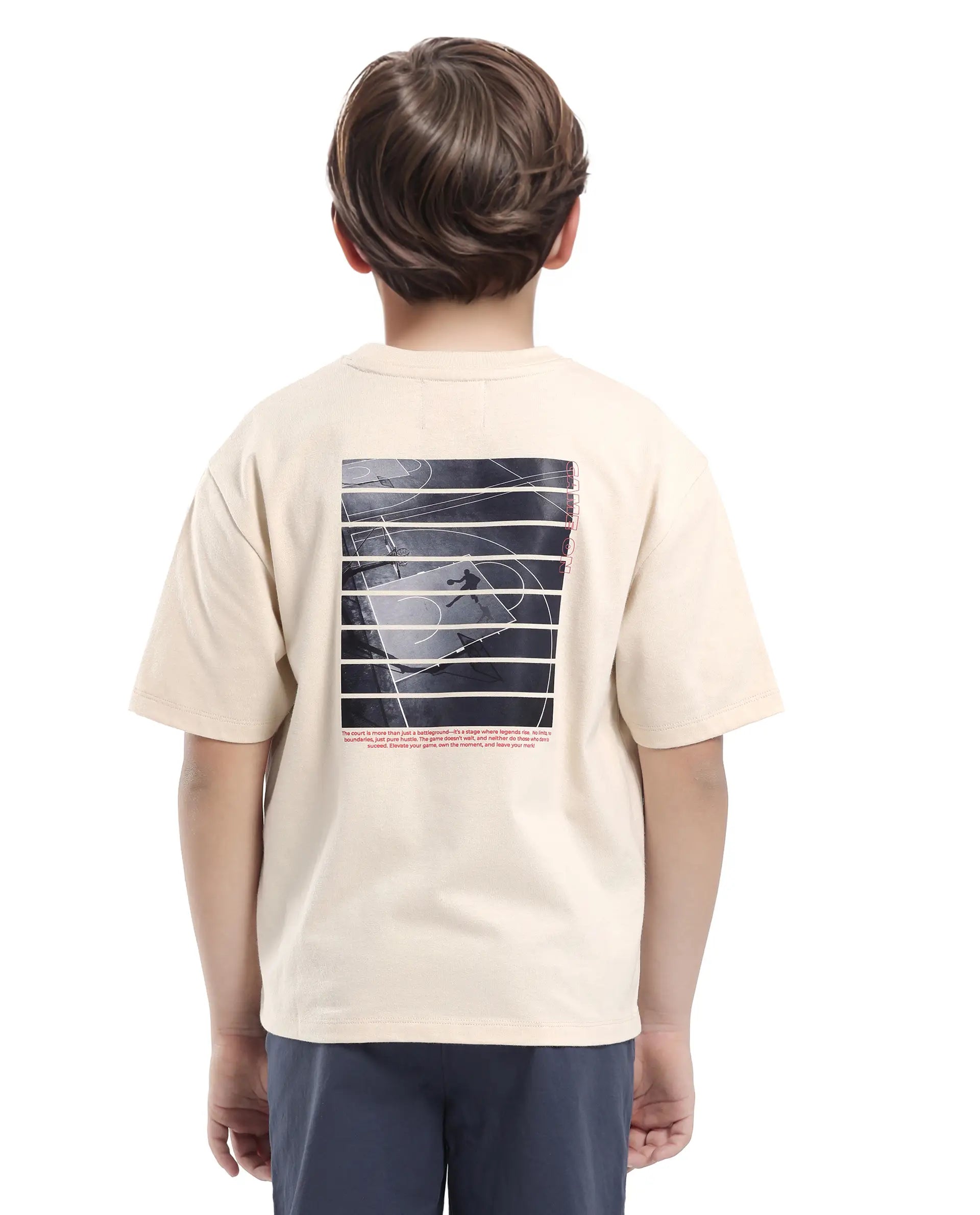 Rare Ones Kids Kobe Light Beige Cotton Graphic Print Slip-On Oversized Fit T-Shirt