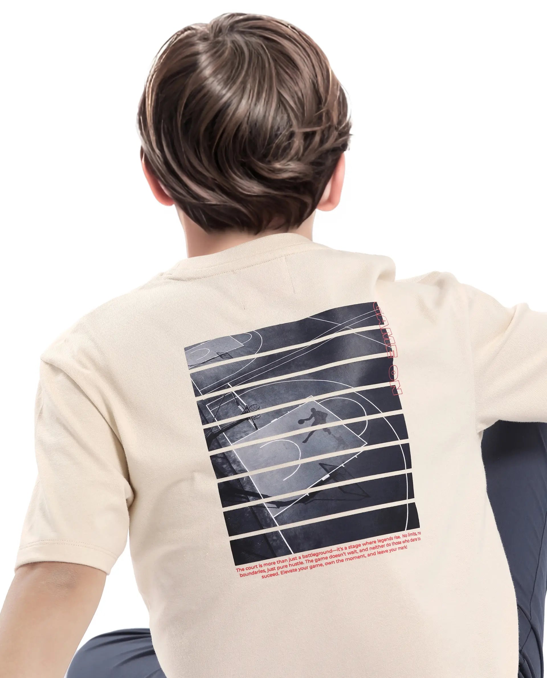 Rare Ones Kids Kobe Light Beige Cotton Graphic Print Slip-On Oversized Fit T-Shirt