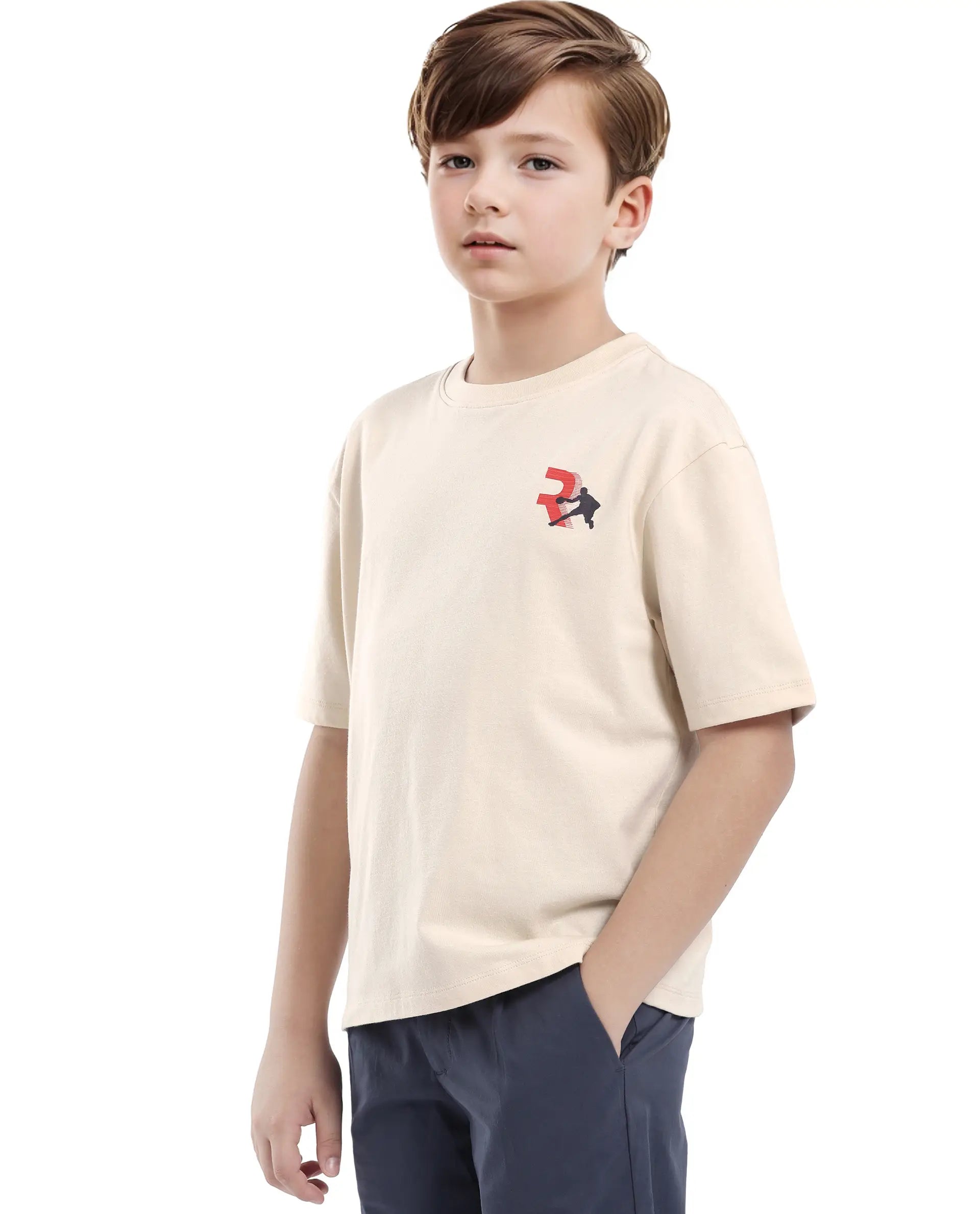 Rare Ones Kids Kobe Light Beige Cotton Graphic Print Slip-On Oversized Fit T-Shirt