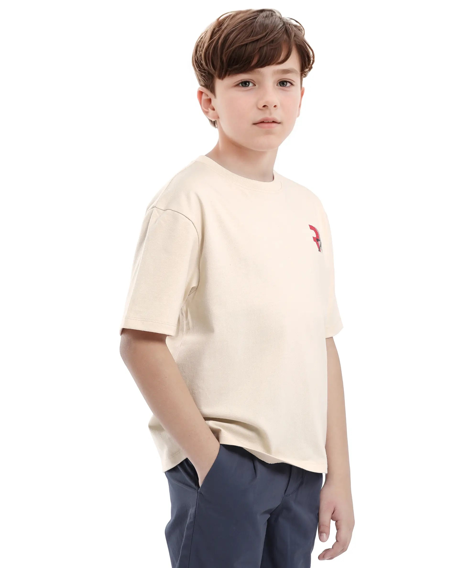 Rare Ones Kids Kobe Light Beige Cotton Graphic Print Slip-On Oversized Fit T-Shirt