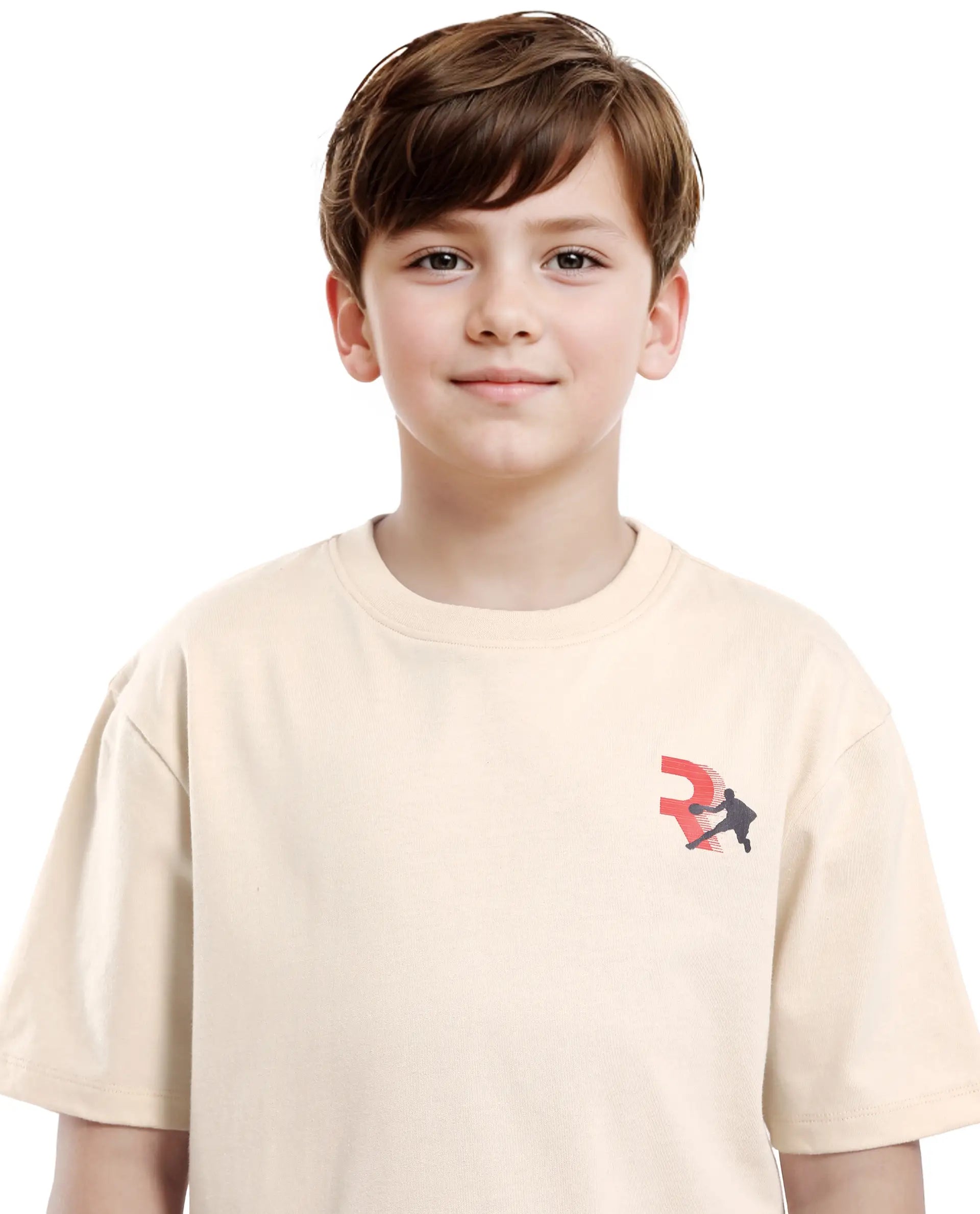 Rare Ones Kids Kobe Light Beige Cotton Graphic Print Slip-On Oversized Fit T-Shirt