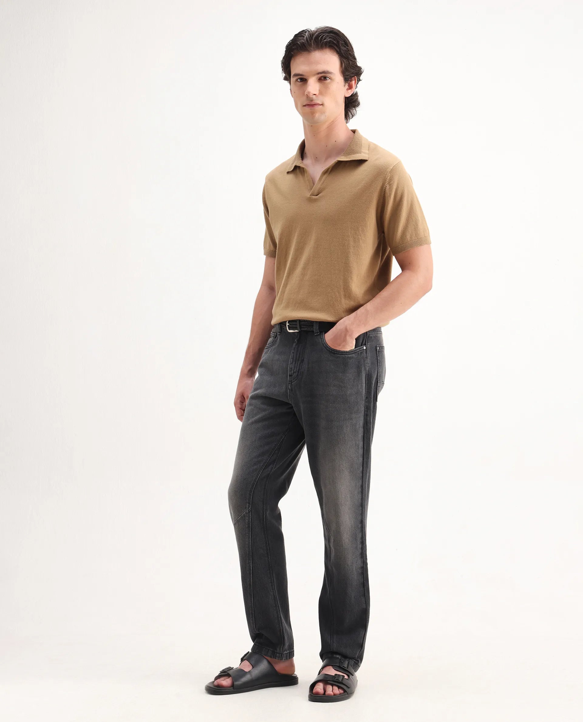 Rare Rabbit Men's Kobet Grey Cotton Plain Morris Regular Fit Jeans