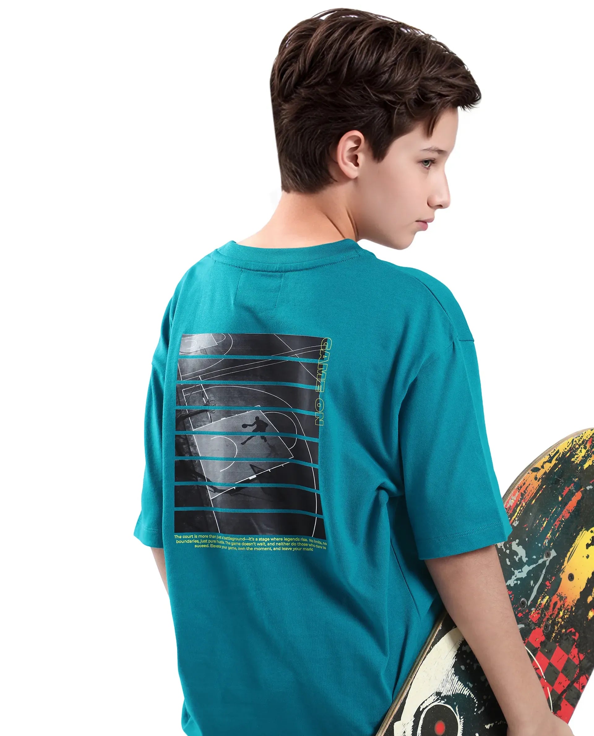 Rare Ones Kids Kobe Turq Cotton Graphic Print Slip-On Oversized Fit T-Shirt