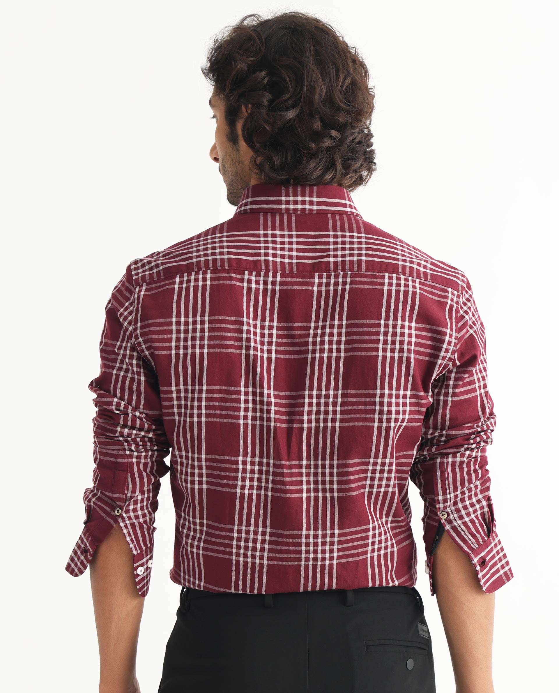 RARE RABBIT MEN'S KOLIND DARK MAROON SHIRT FULL SLEEVES COTTON FABRIC CHECKS