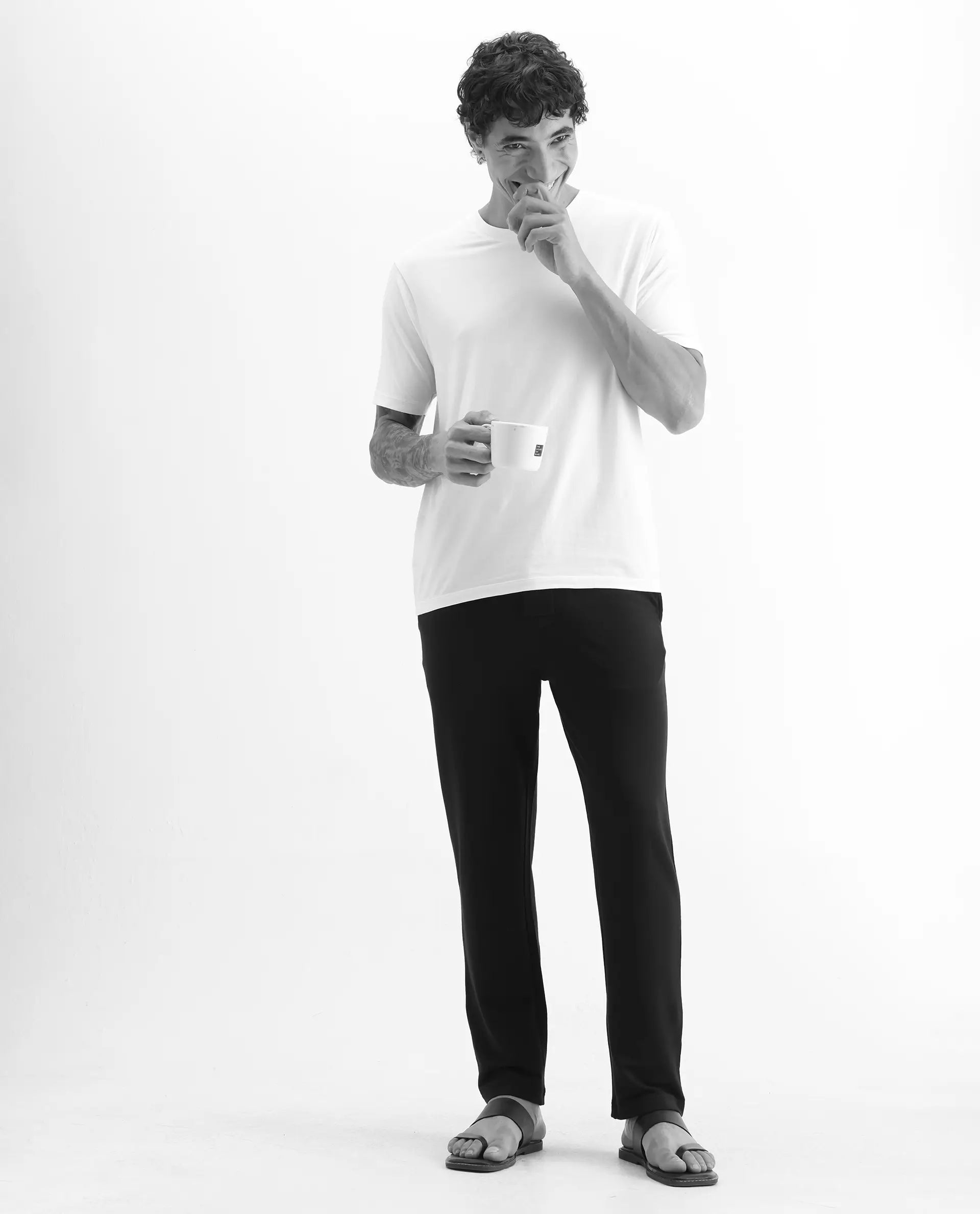 Rare Rabbit Men's Koney Black Cotton Blend Fabric Regular Fit Plain Pajama