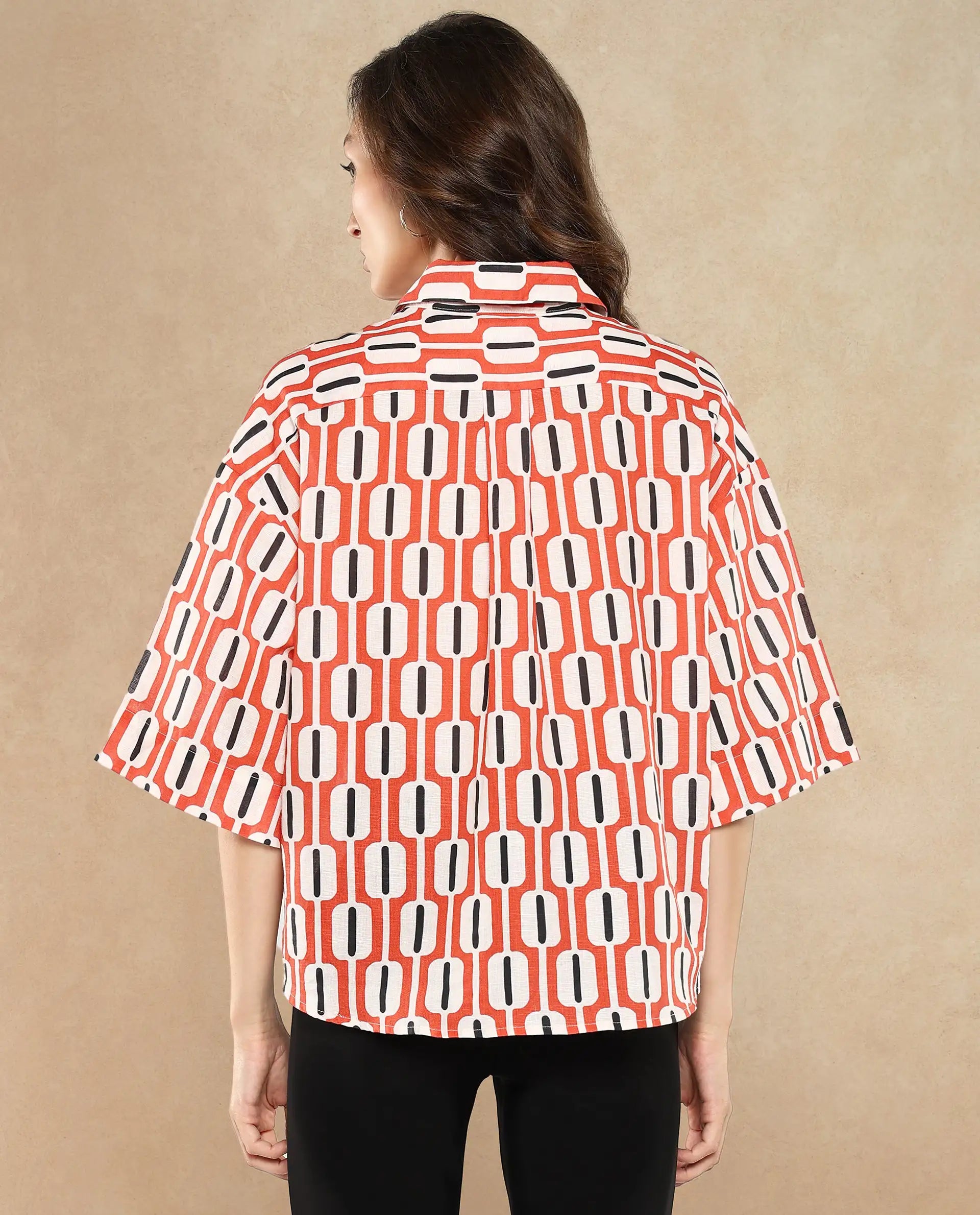 Rareism Women Koor Multi Geometric Print Collared Neck Button Closure Geometric Print Shirt