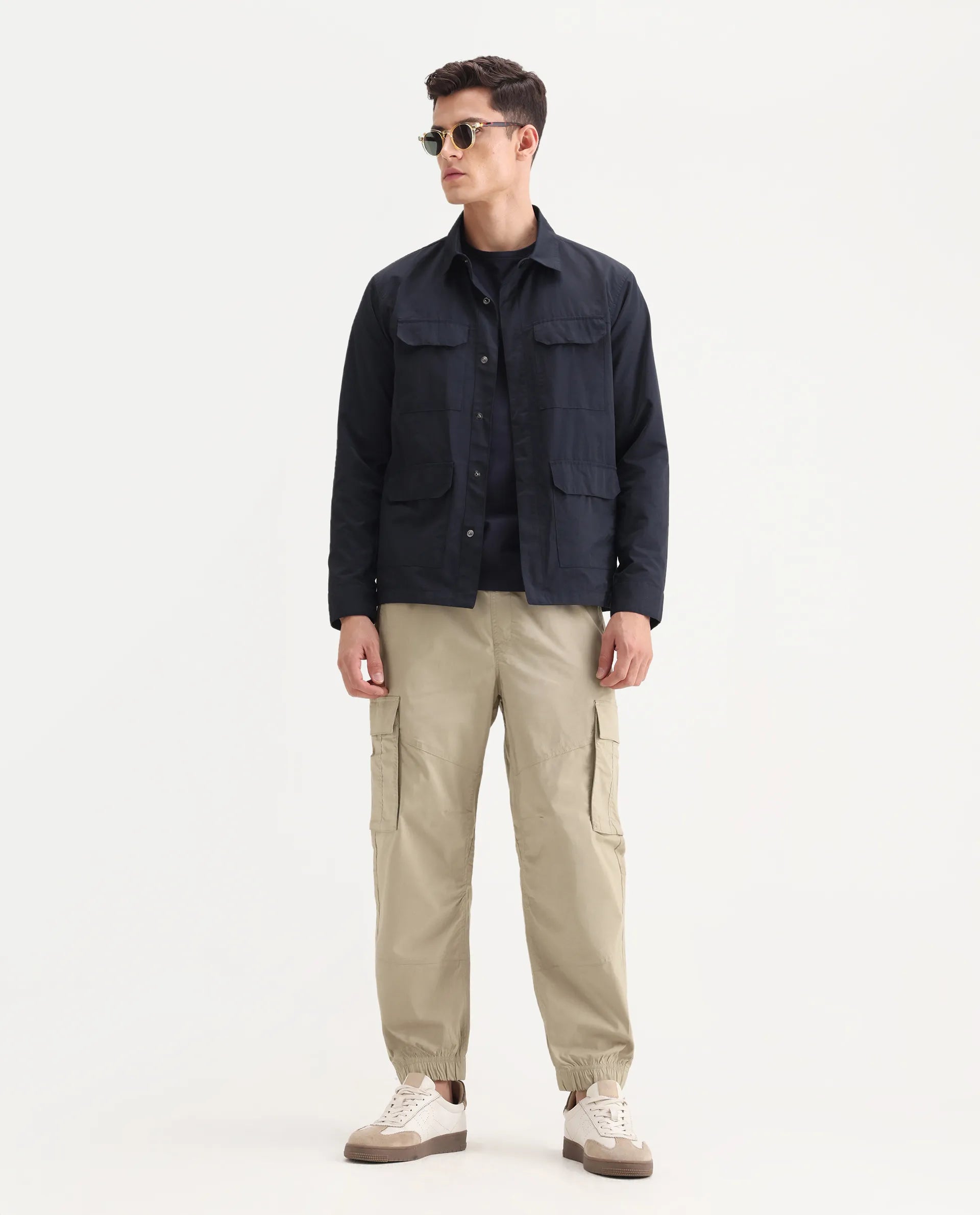 Rare Rabbit Men's Korb Beige Cotton Blend Plain Relaxed Fit Trouser