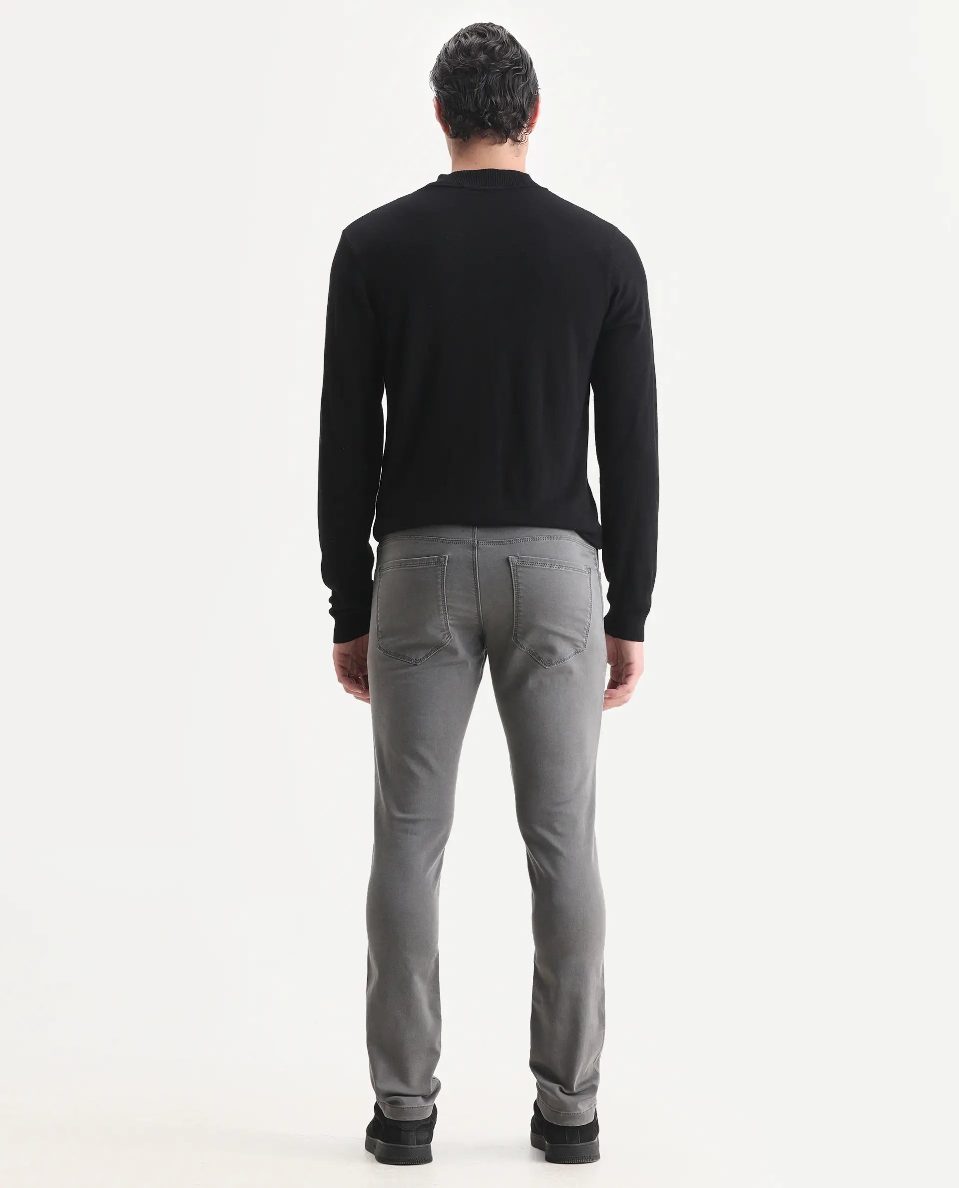 Rare Rabbit Men's Korv-25 Grey Cotton Blend Plain Hawk Slim Fit Jeans