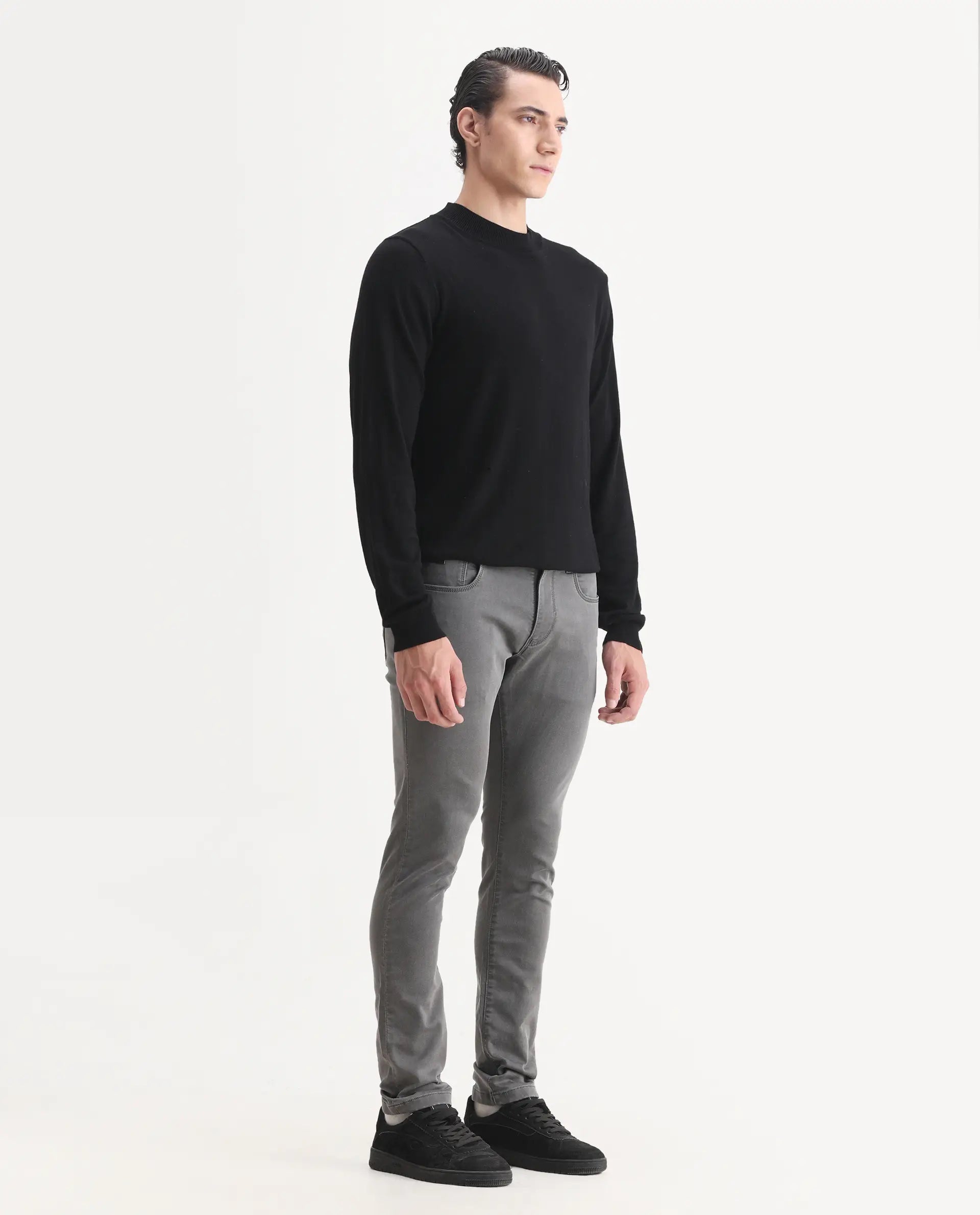 Rare Rabbit Men's Korv-25 Grey Cotton Blend Plain Hawk Slim Fit Jeans