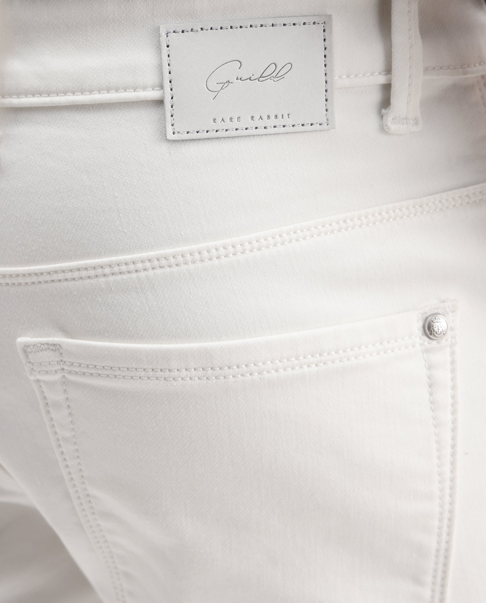 Rare Rabbit Men's Korv-25 Off White Cotton Blend Plain Hawk Slim Fit Jeans