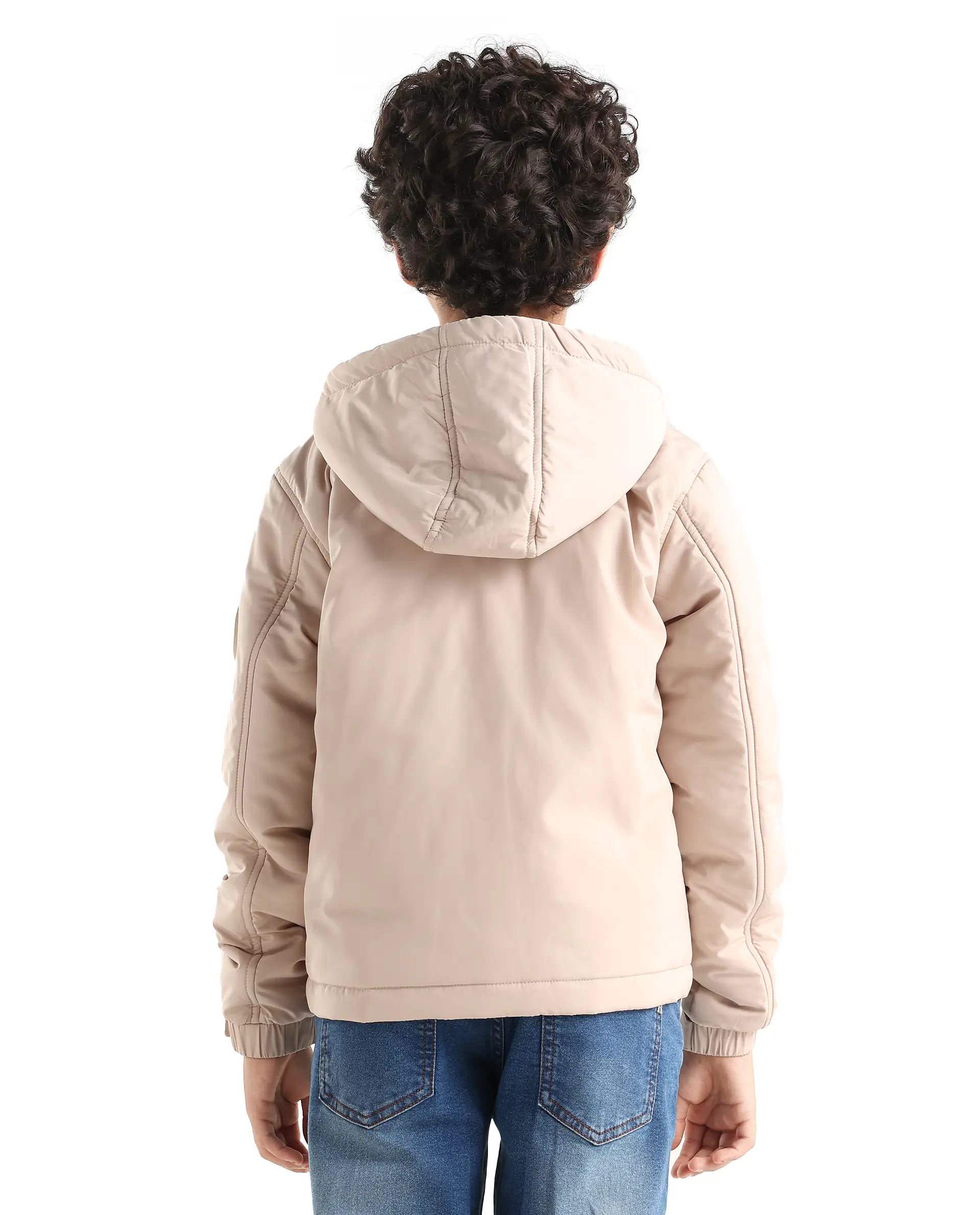 Rare Ones Kids Kost-K Beige Polyester Zipper Closure Hooded Plain Full Sleeves Regular Fit Jacket