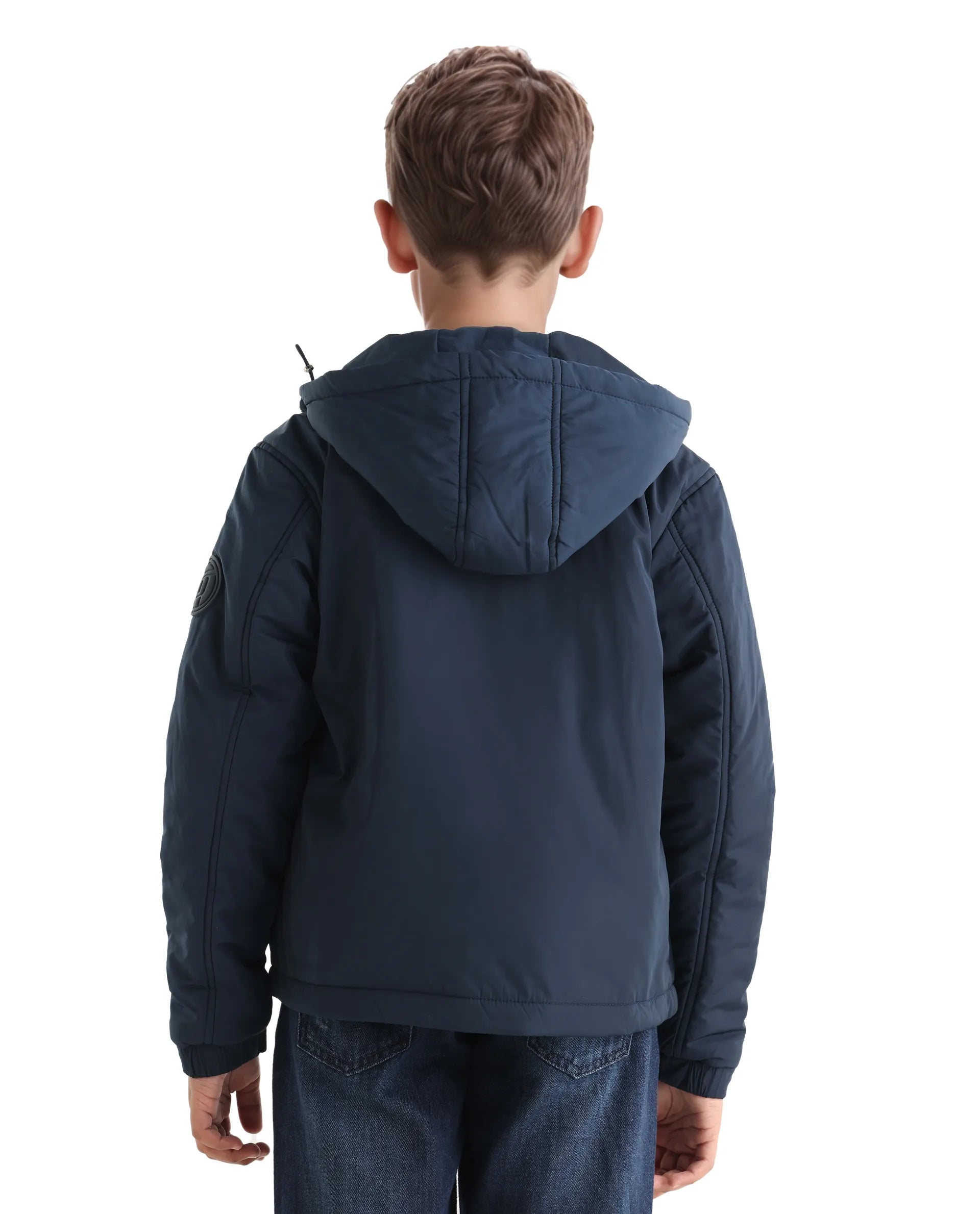 Rare Ones Kids Kost-K Navy Polyester Zipper Closure Hooded Plain Full Sleeves Regular Fit Jacket