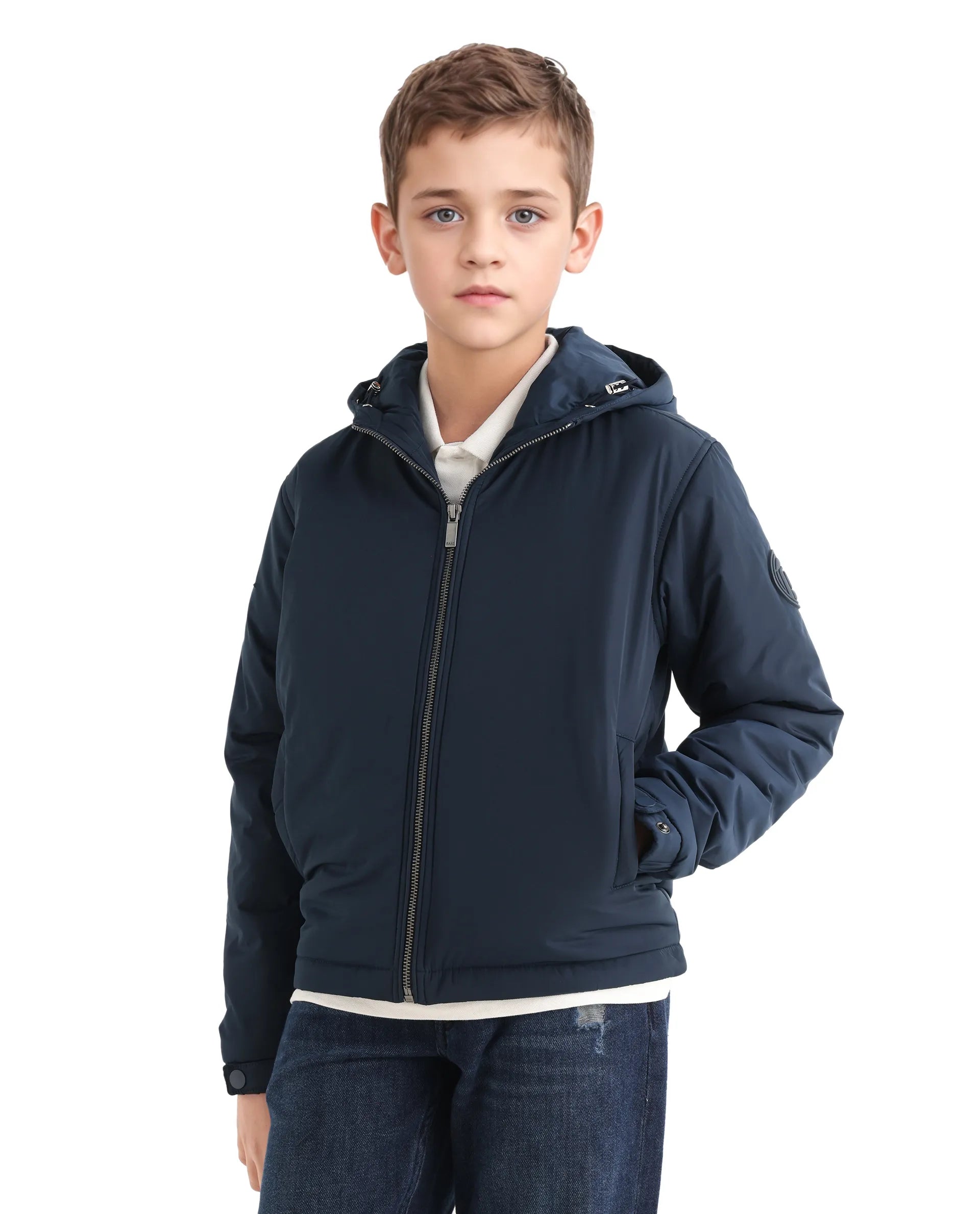 Rare Ones Kids Kost-K Navy Polyester Zipper Closure Hooded Plain Full Sleeves Regular Fit Jacket