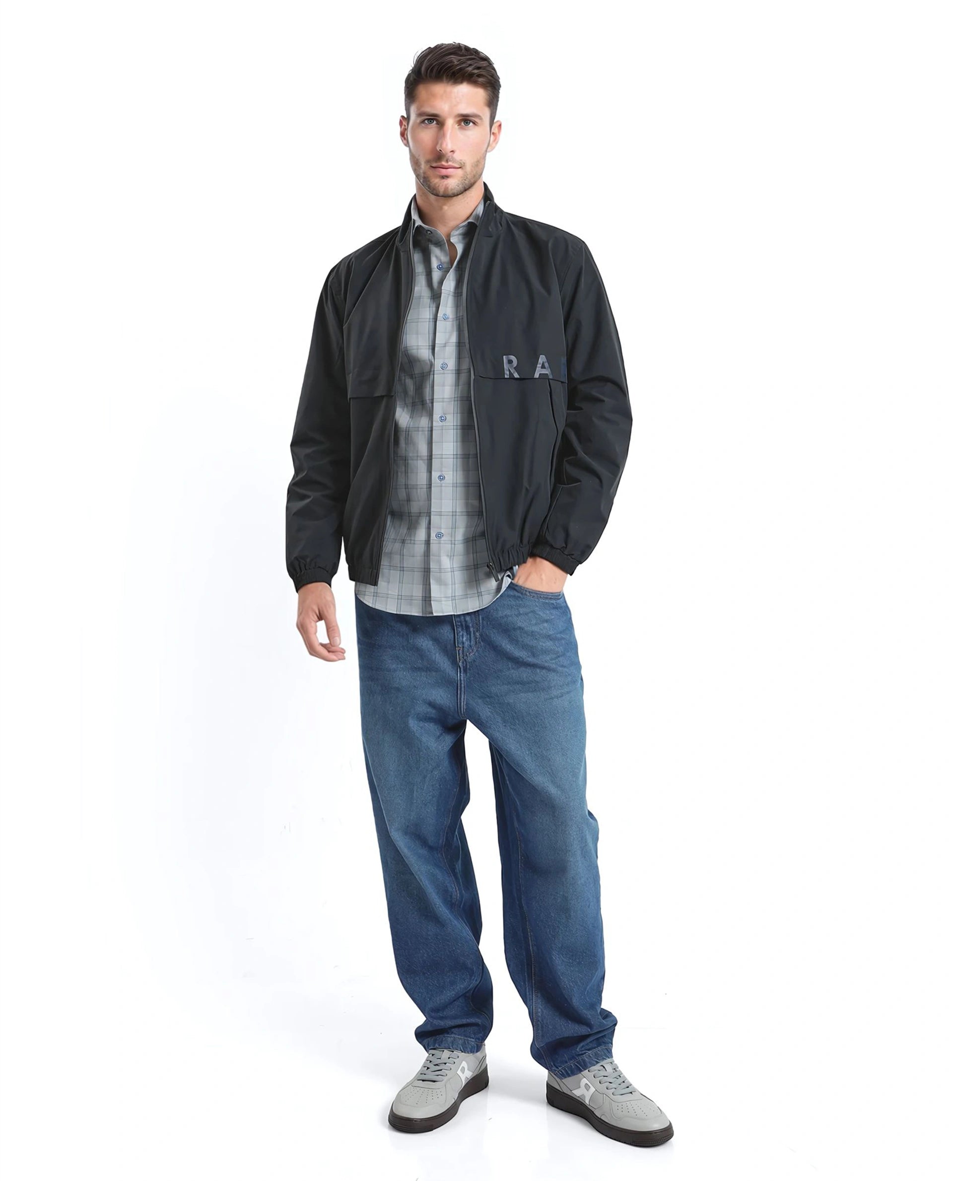 Rare Rabbit Men's Koten Grey Cotton Fabric Full Sleeve Button Closure Regular Fit Floral Back Print Checks Shirt