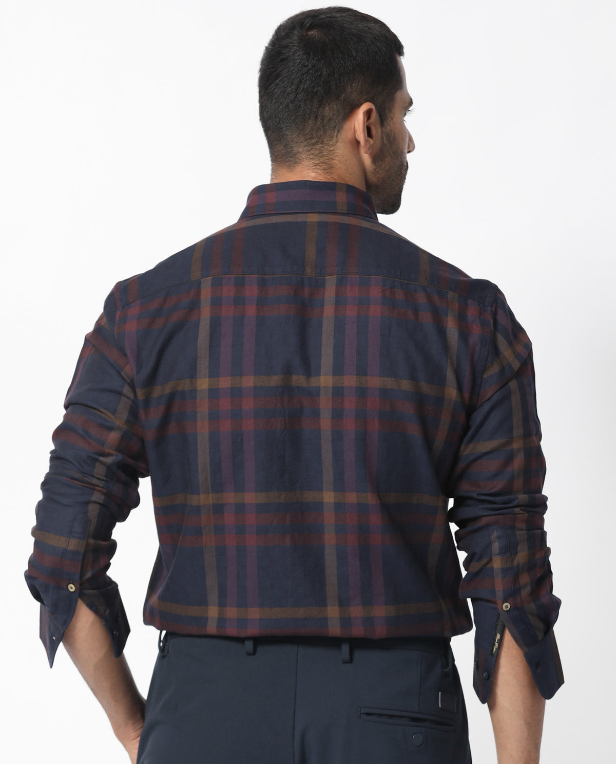 Rare Rabbit Men's Kram Navy Cotton Fabric Full Sleeves Checks Shirt