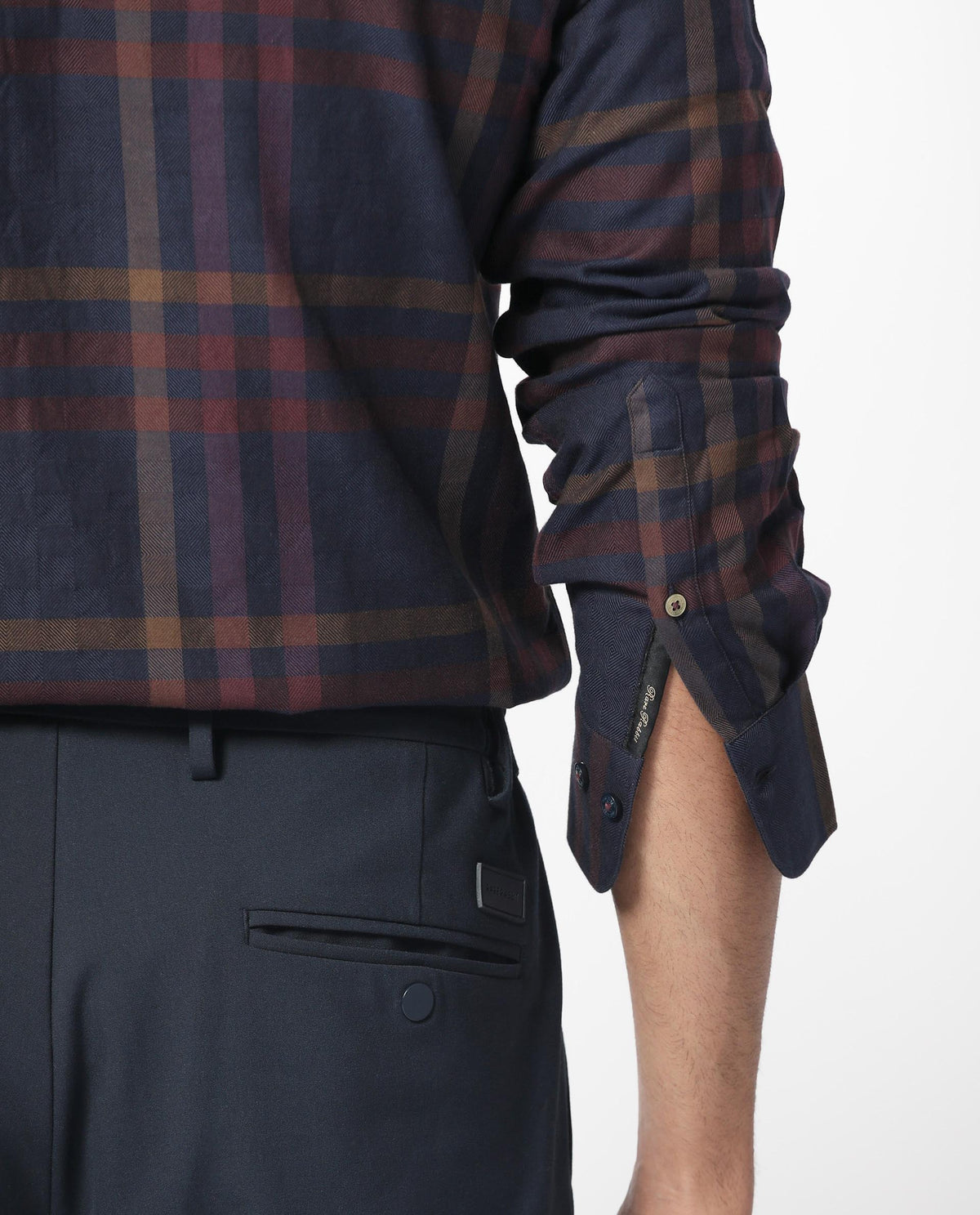 Rare Rabbit Men's Kram Navy Cotton Fabric Full Sleeves Checks Shirt