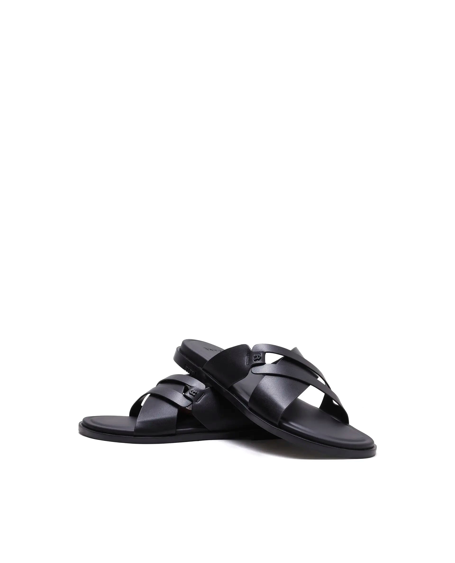 Rarez Men's Kross Black Leather Regular Sandal