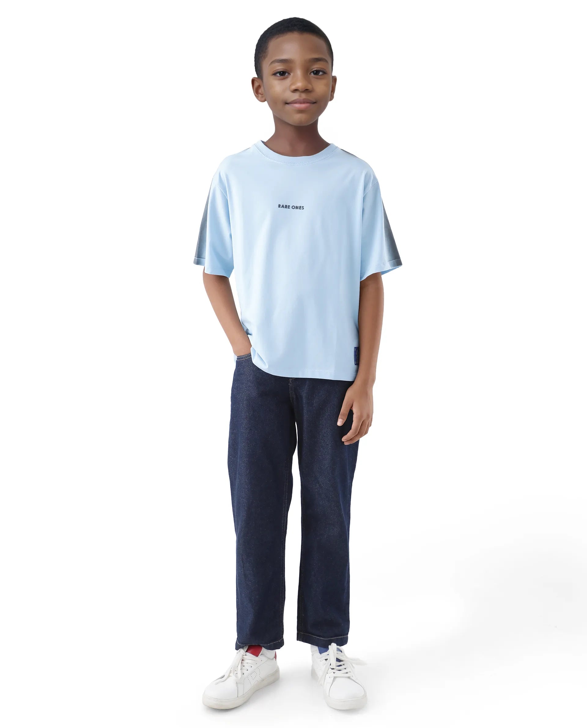 Rare Ones Kids Kruv-K Blue Cotton Blend Short Sleeve Crew Neck Printed Boxy T-Shirt