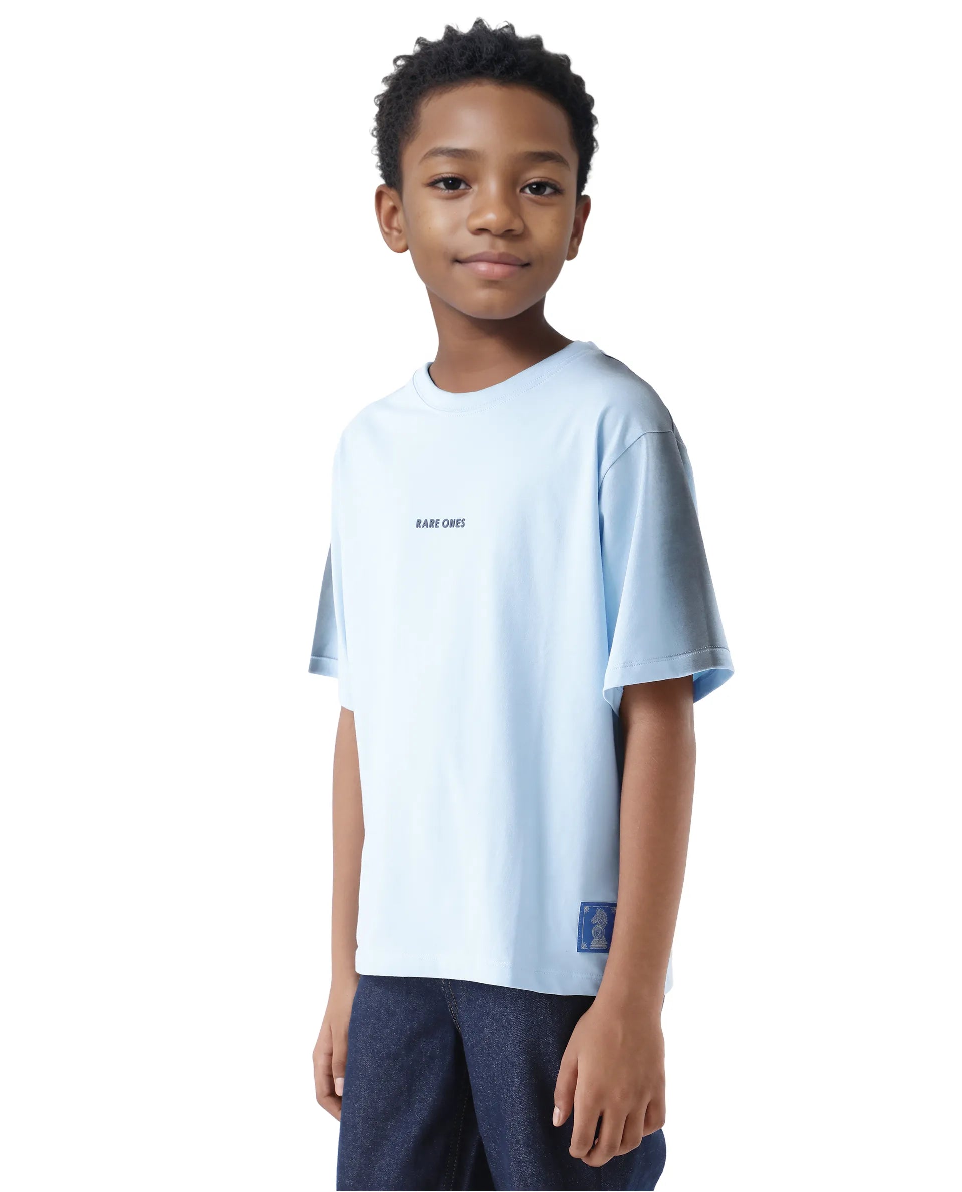 Rare Ones Kids Kruv-K Blue Cotton Blend Short Sleeve Crew Neck Printed Boxy T-Shirt