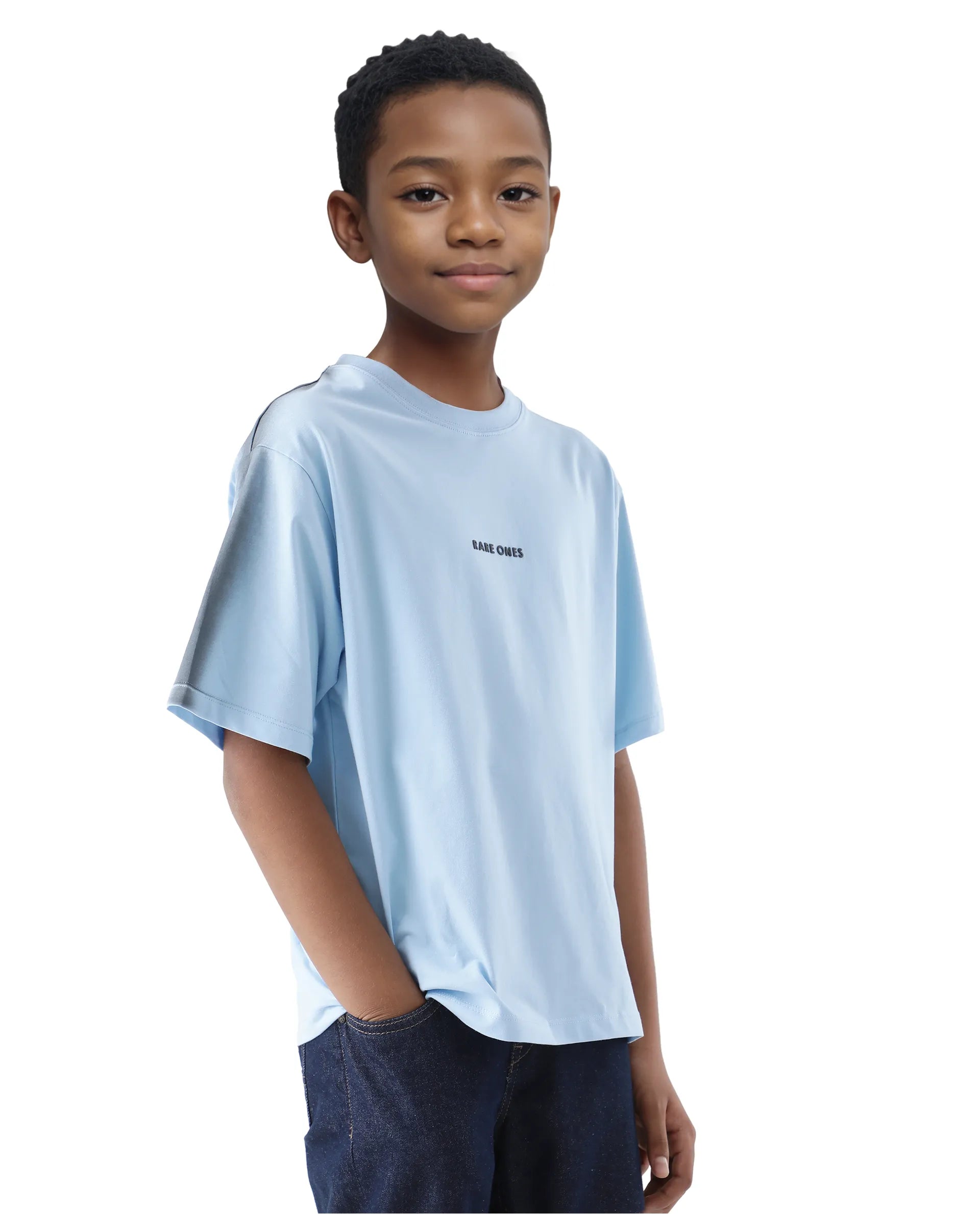 Rare Ones Kids Kruv-K Blue Cotton Blend Short Sleeve Crew Neck Printed Boxy T-Shirt