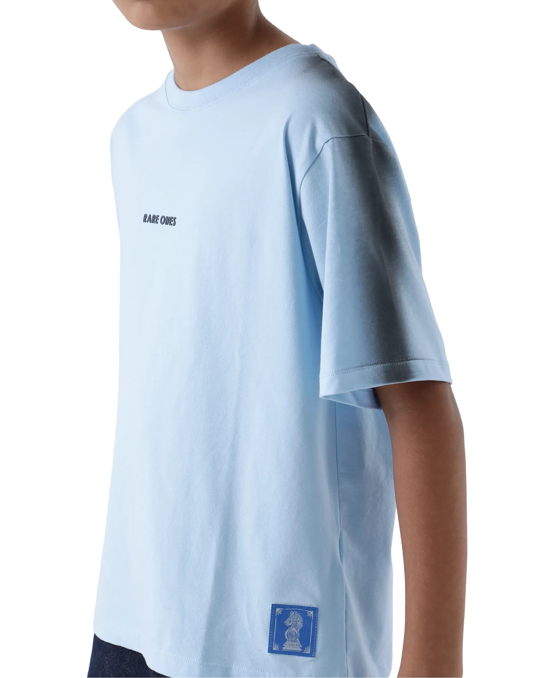 Rare Ones Kids Kruv-K Blue Cotton Blend Short Sleeve Crew Neck Printed Boxy T-Shirt