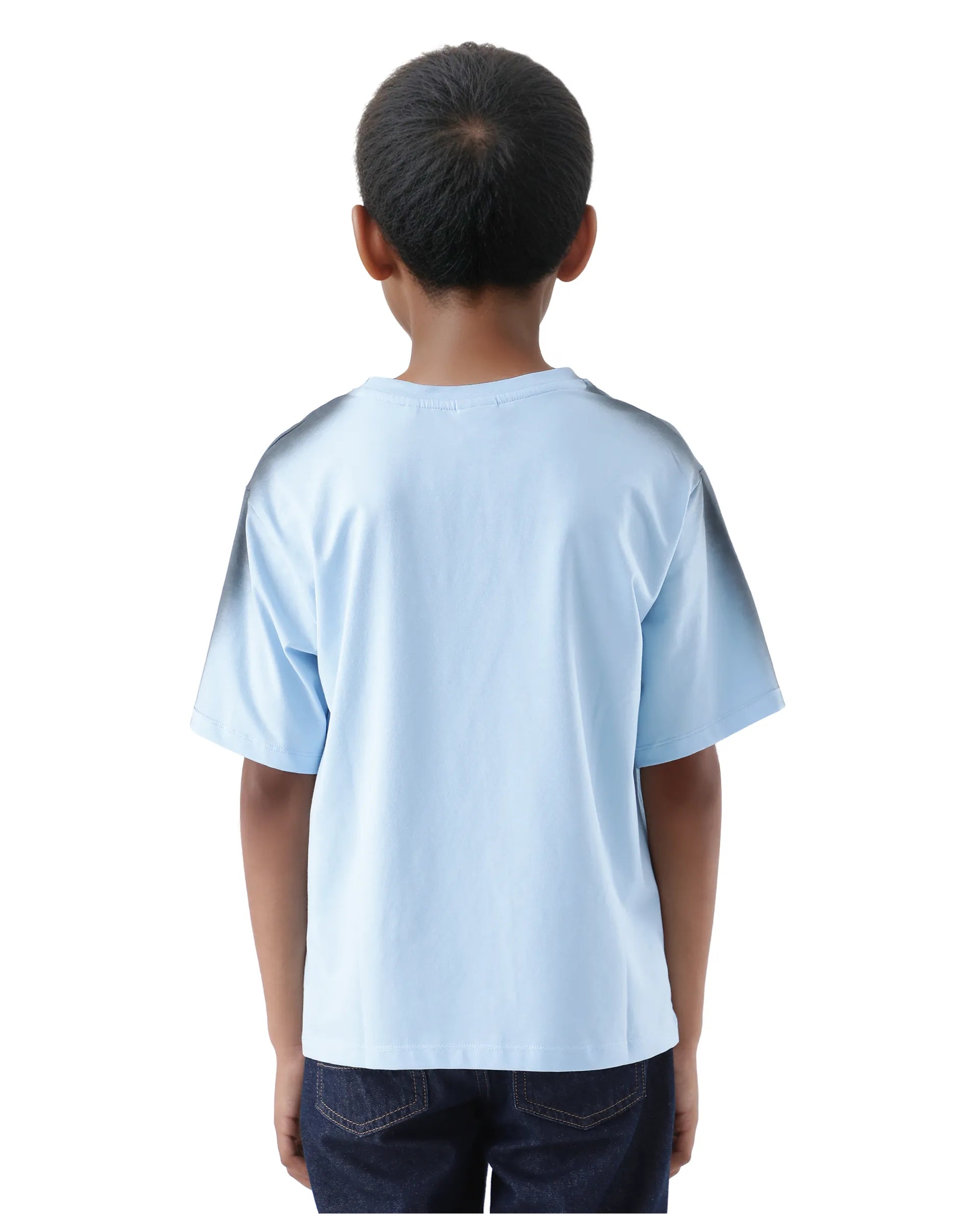Rare Ones Kids Kruv-K Blue Cotton Blend Short Sleeve Crew Neck Printed Boxy T-Shirt