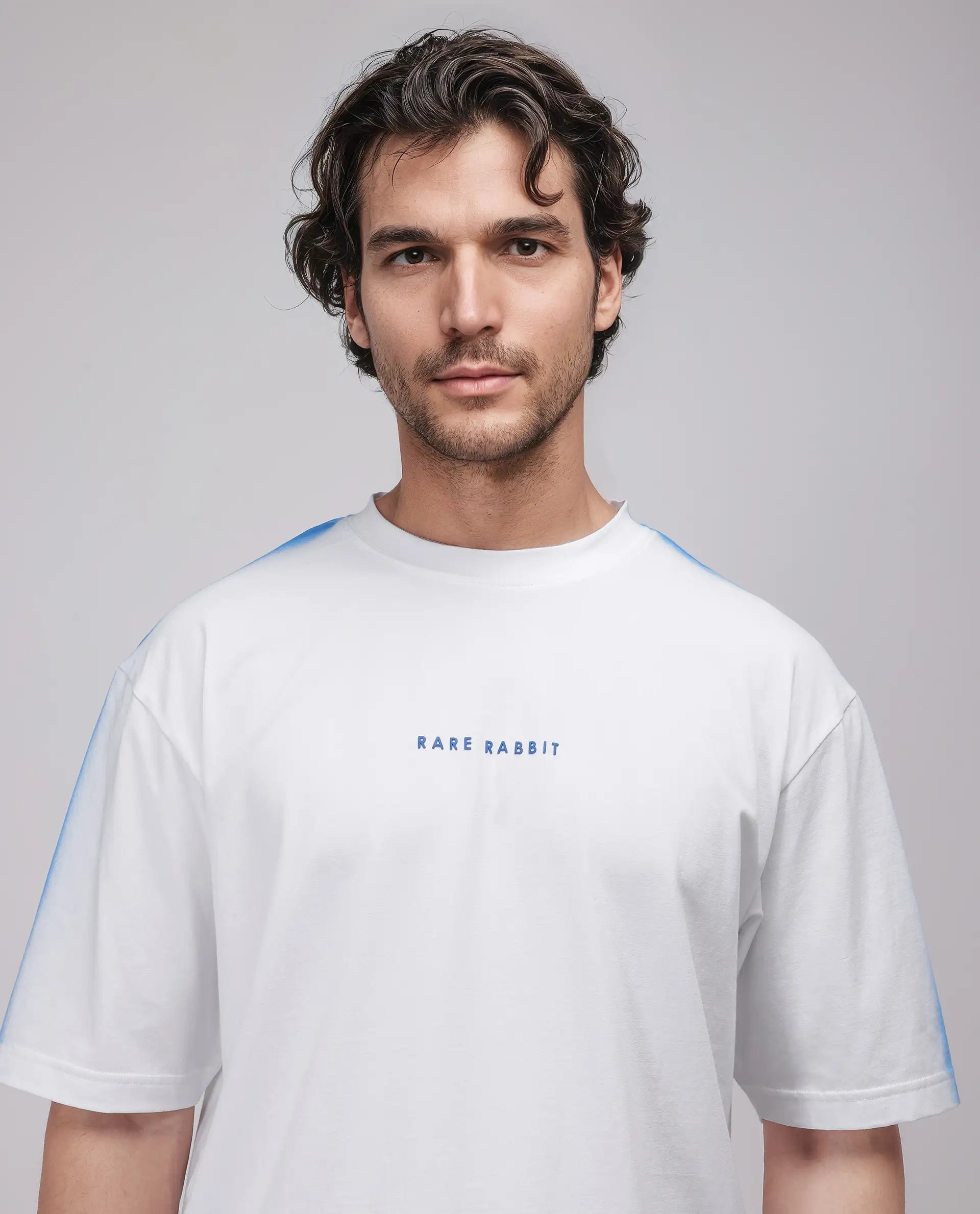 Rare Rabbit Men's Kruv White Cotton Fabric Half Sleeve Crew Neck Boxy Fit Printed T-Shirt