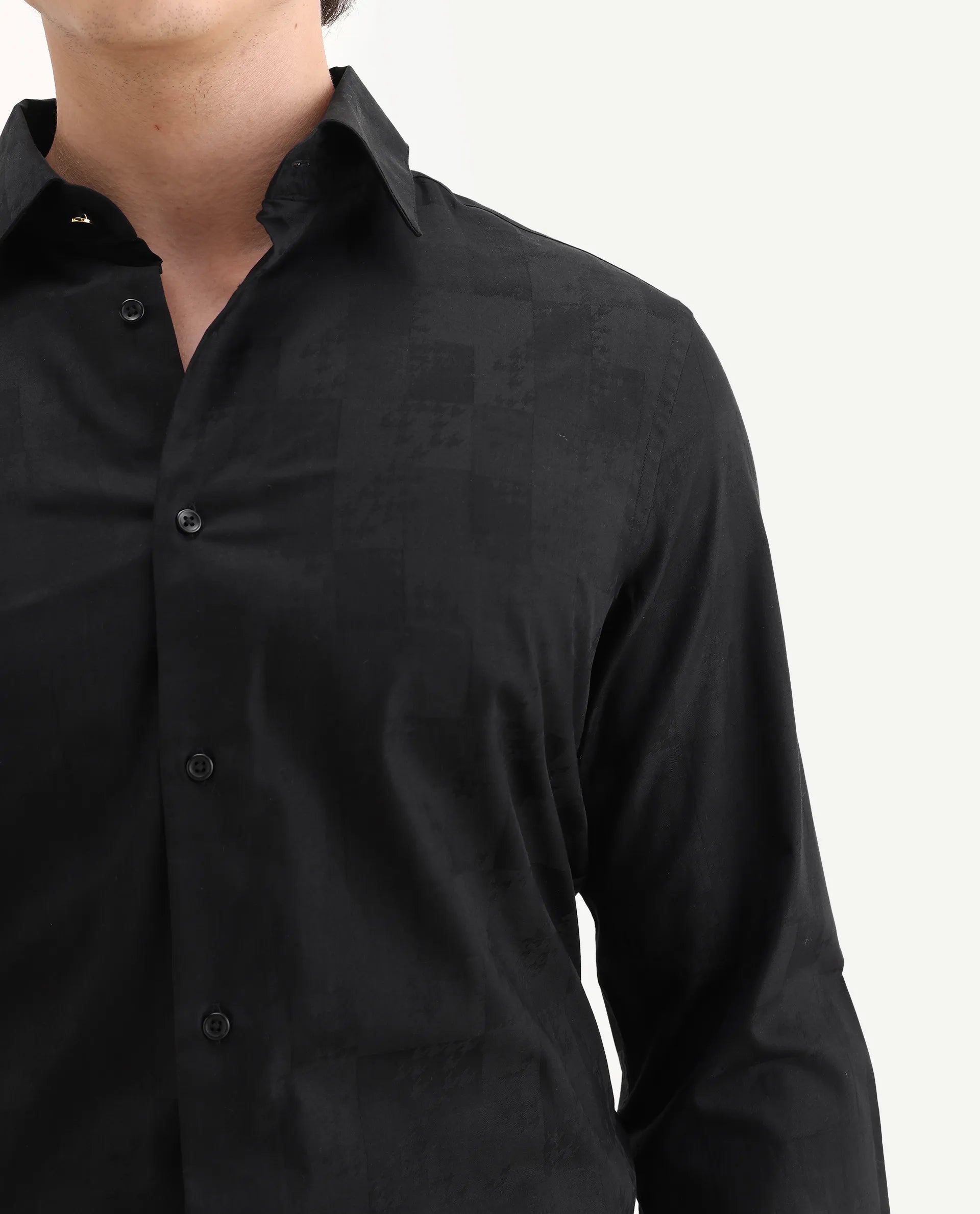 Rare Rabbit Men's Kufi Black Cotton Fabric Collared Neck Regular Fit Checks Shirt