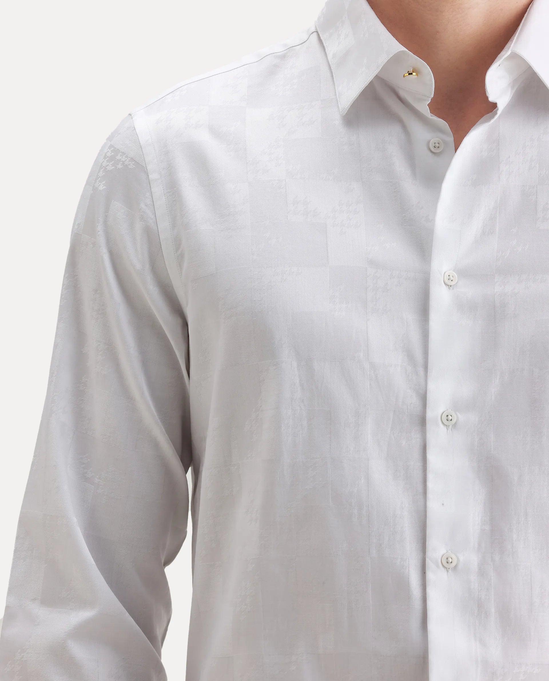 Rare Rabbit Men's Kufi White Cotton Fabric Collared Neck Regular Fit Checks Shirt