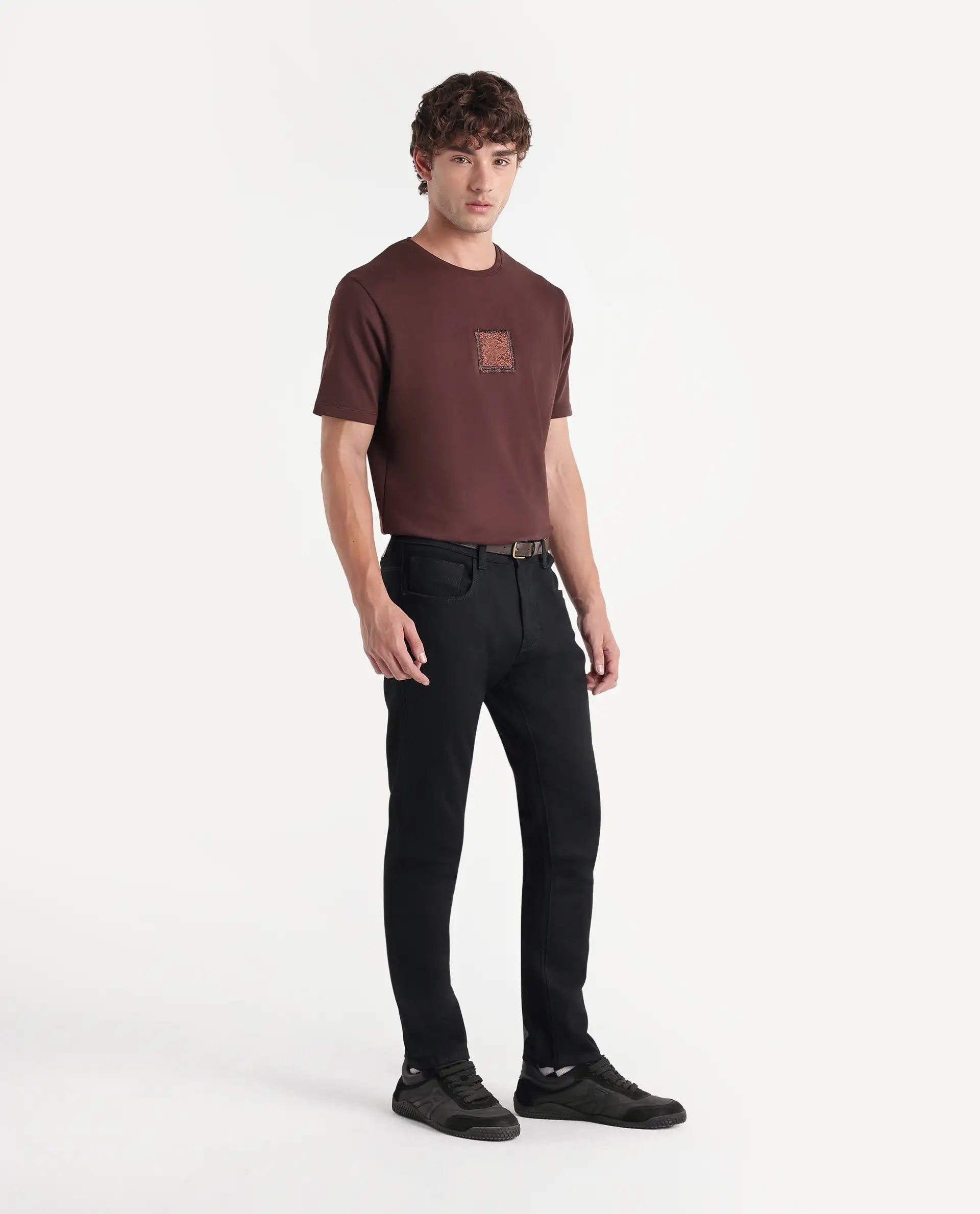 Rare Rabbit Men's Kuro Black Cotton Blend Hawk Slim Plain Jeans
