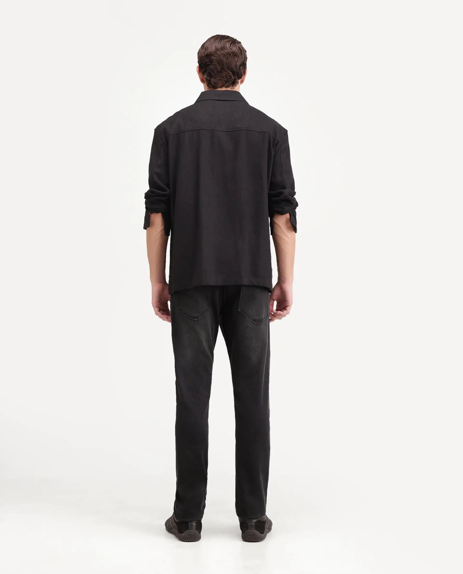 Rare Rabbit Men's Kurom Dark Grey Cotton Blend Hawk Slim Plain Jeans