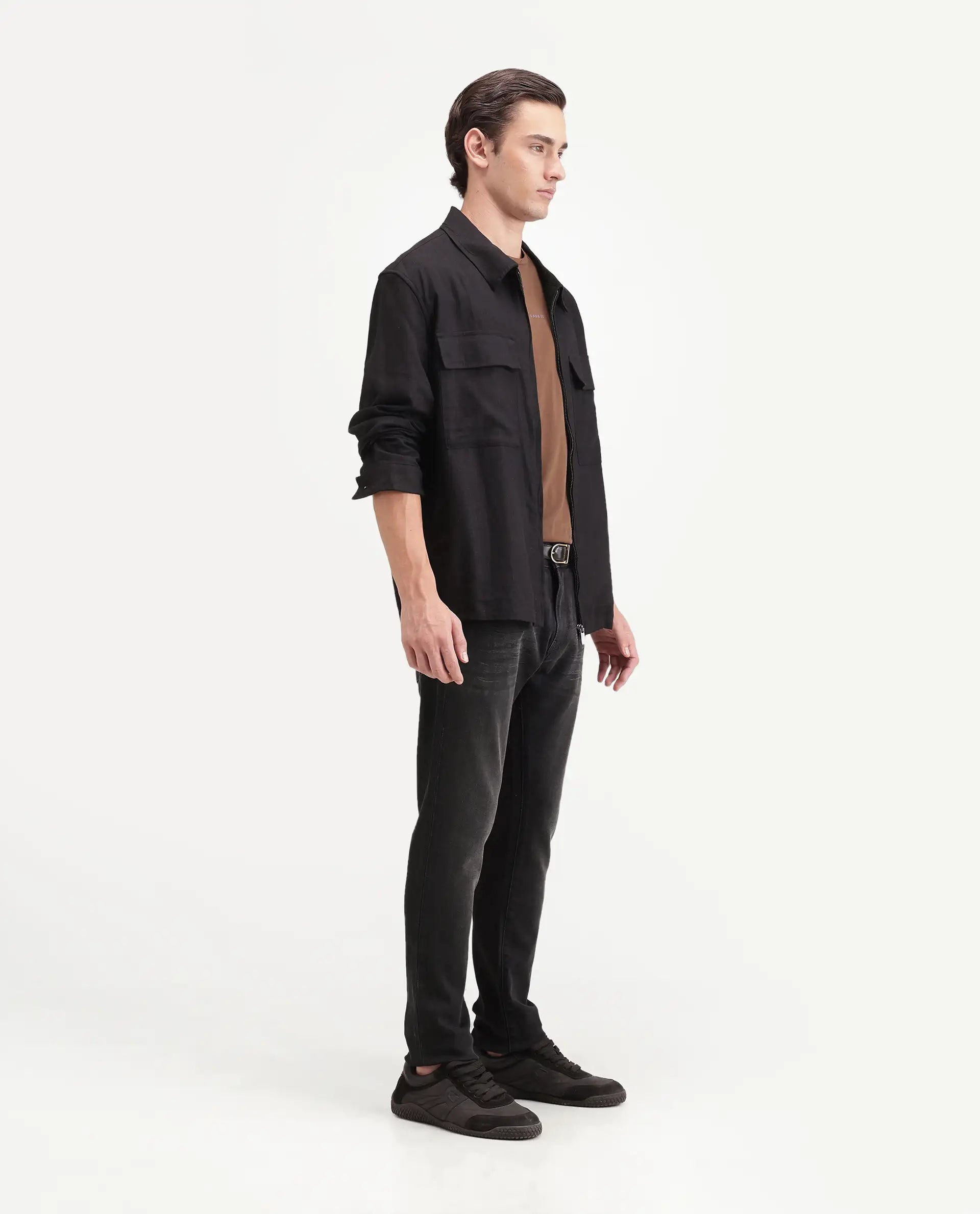 Rare Rabbit Men's Kurom Dark Grey Cotton Blend Hawk Slim Plain Jeans