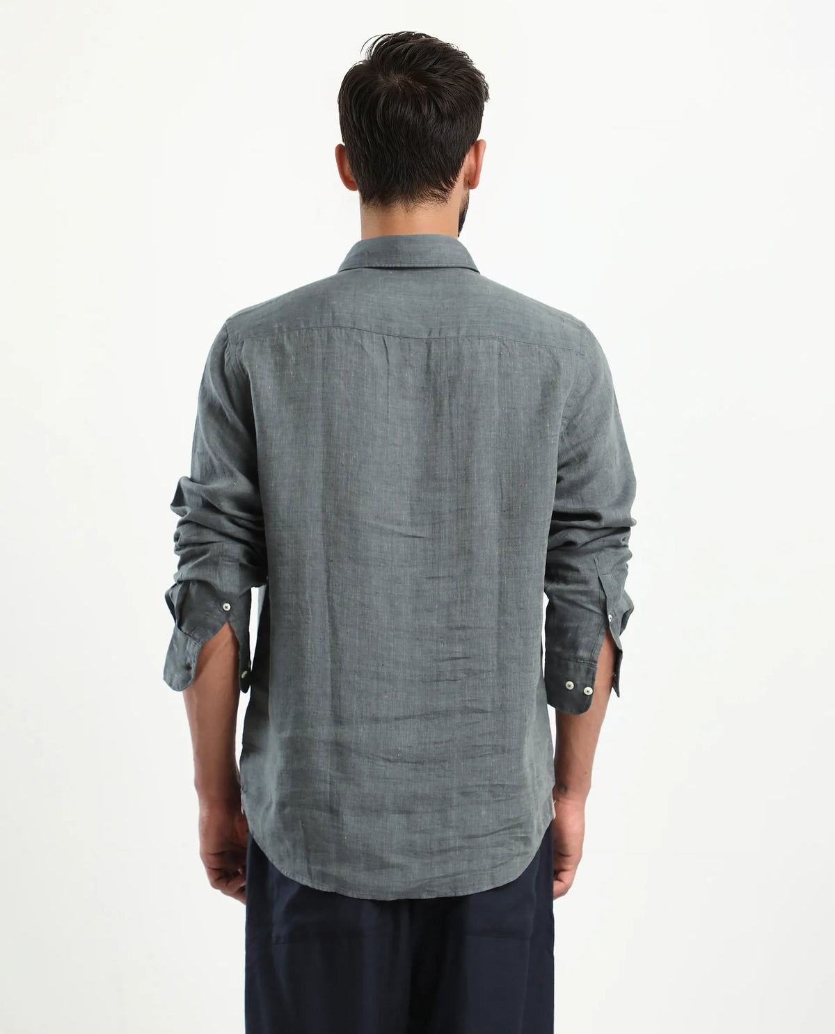 Rare Rabbit Men's Kurts Dark Grey Linen Plain Regular Fit Full Sleeve Collared Shirt