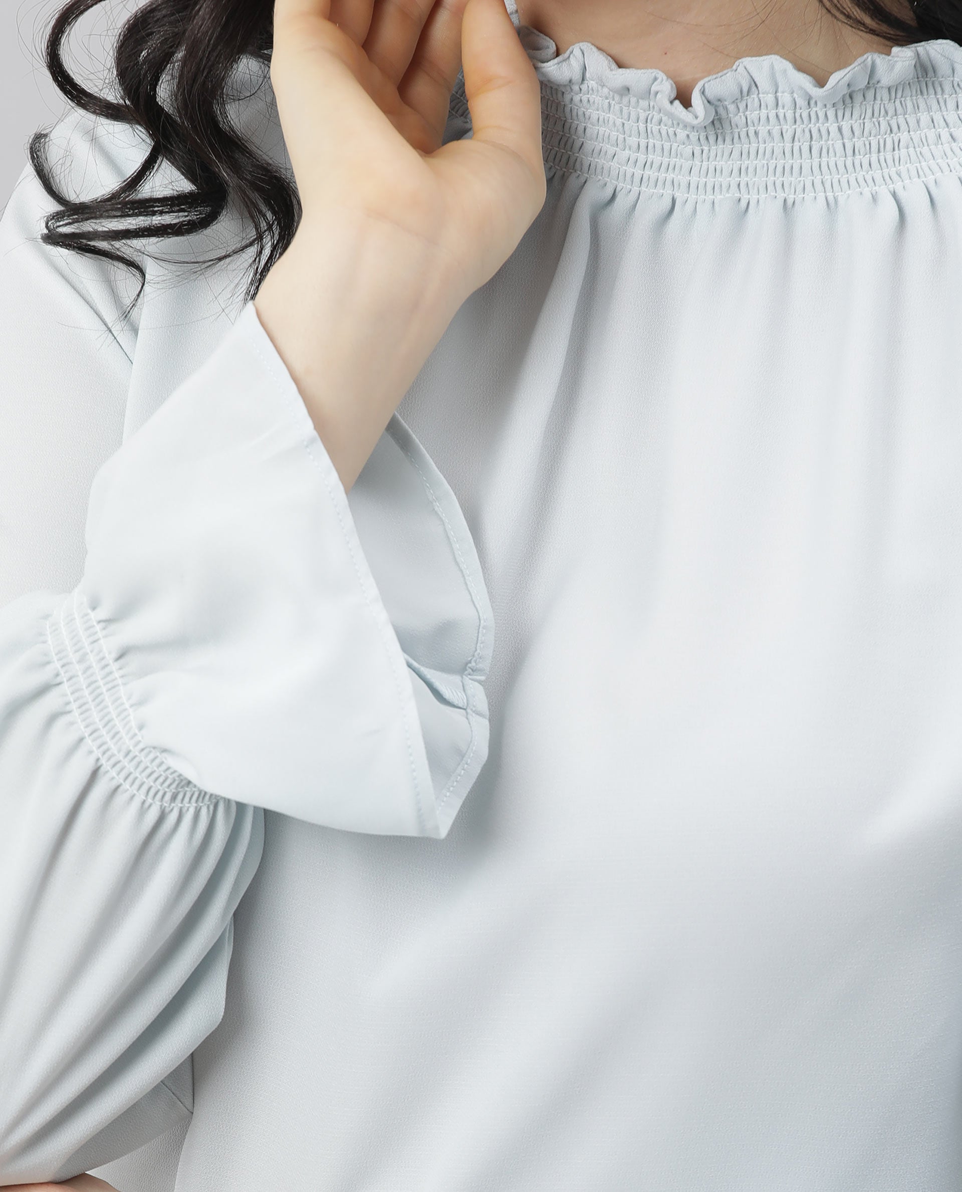 Rareism Womens Kusho Blue Top Viscose Fabric Relaxed Fit Full Sleeve High Neck