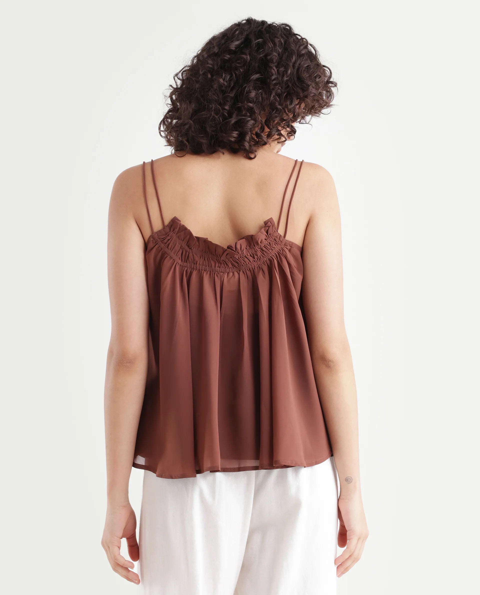 Rareism Women's Kuso Rust Polyester Shoulder Strap Plain Sleeveless Relaxed Fit Top