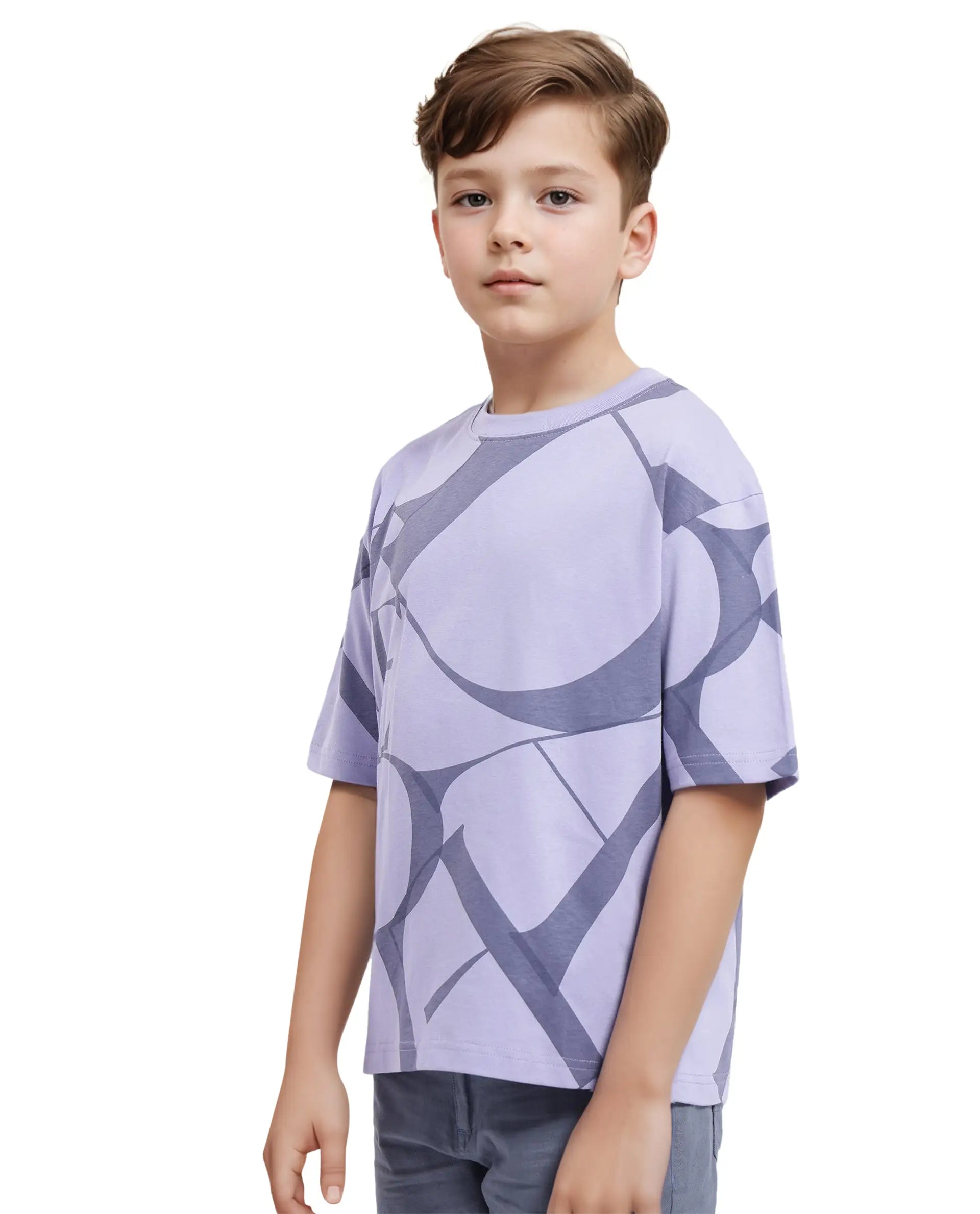 Rare Ones Kids Kyle Pastel Purple Cotton Half Sleeves Crew Neck Graphic Print T-Shirt