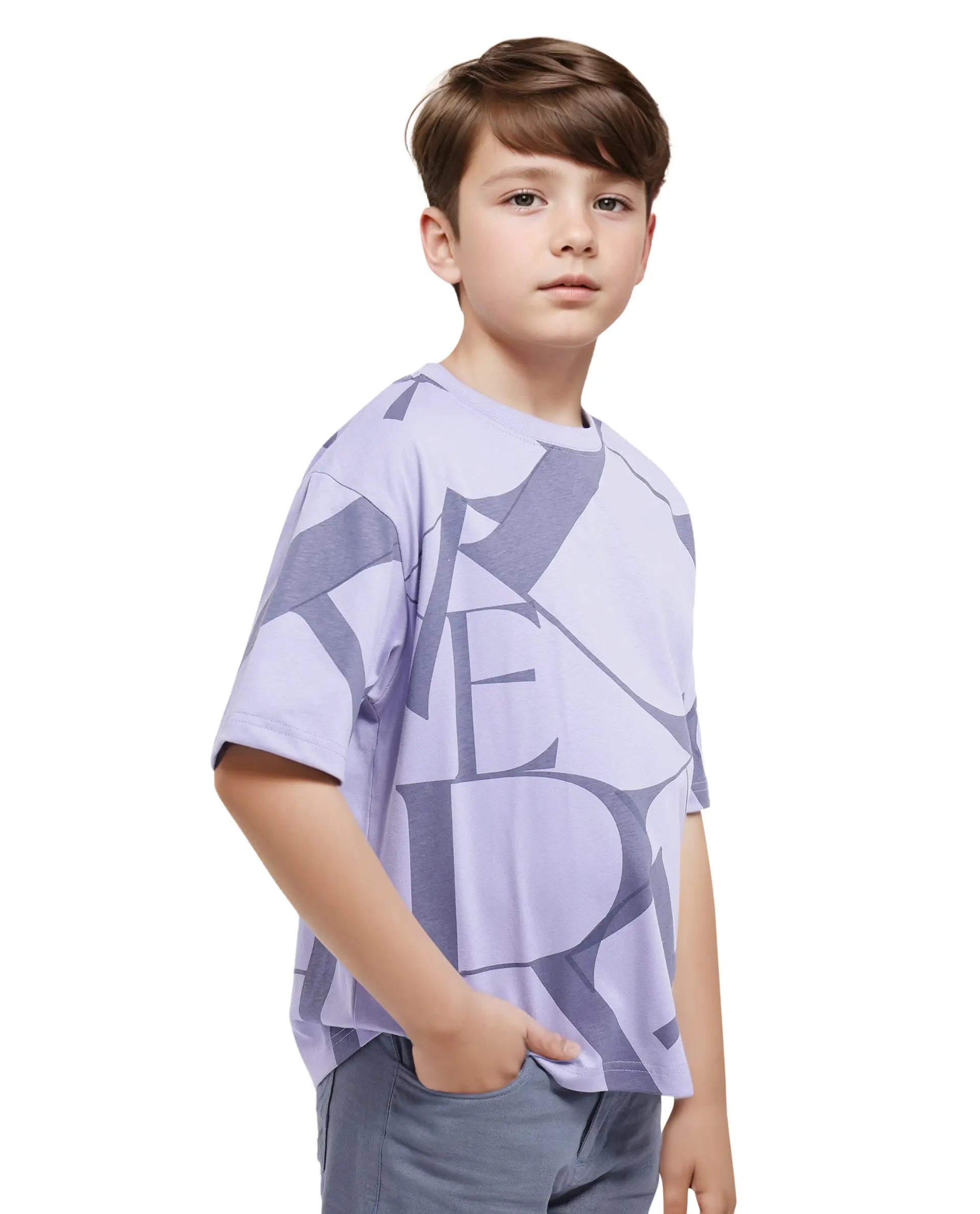 Rare Ones Kids Kyle Pastel Purple Cotton Half Sleeves Crew Neck Graphic Print T-Shirt