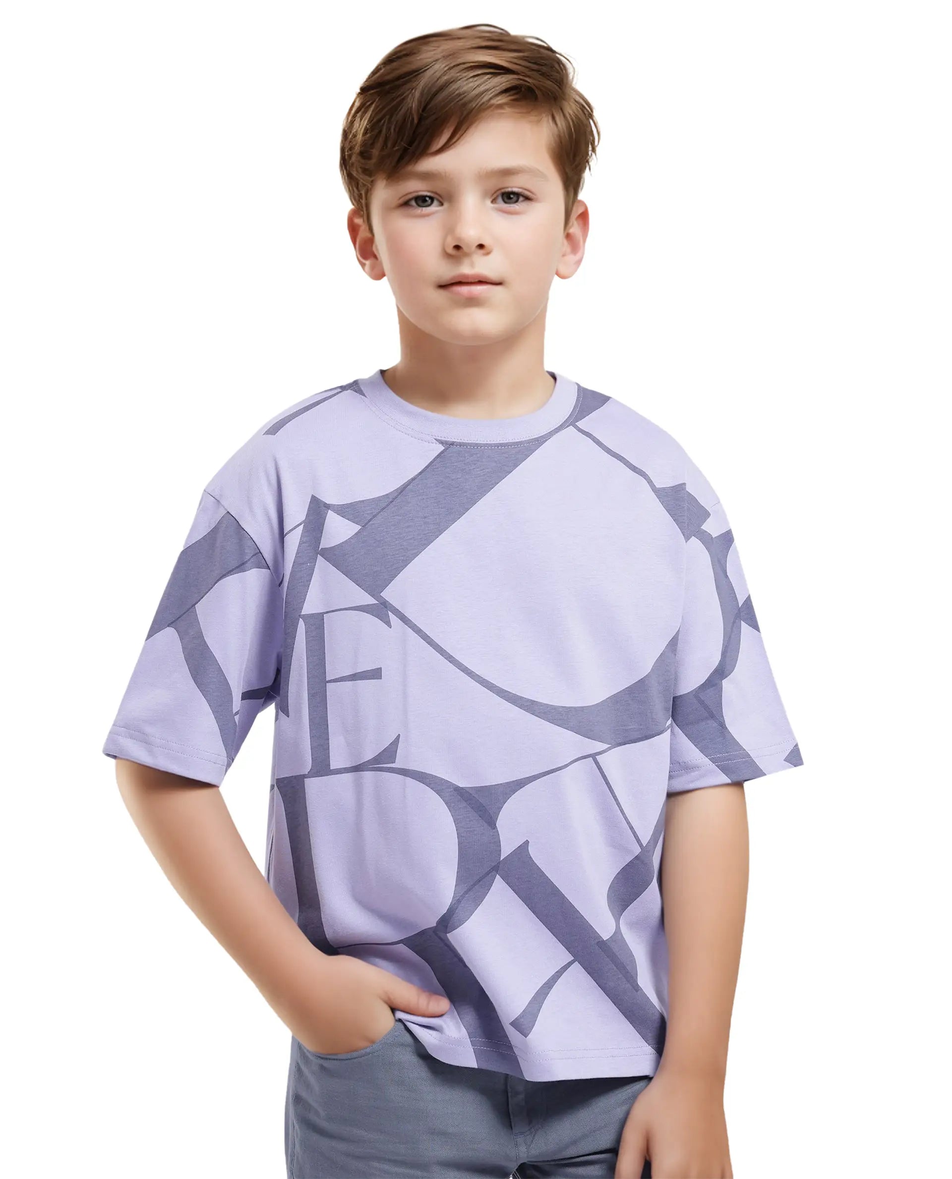 Rare Ones Kids Kyle Pastel Purple Cotton Half Sleeves Crew Neck Graphic Print T-Shirt