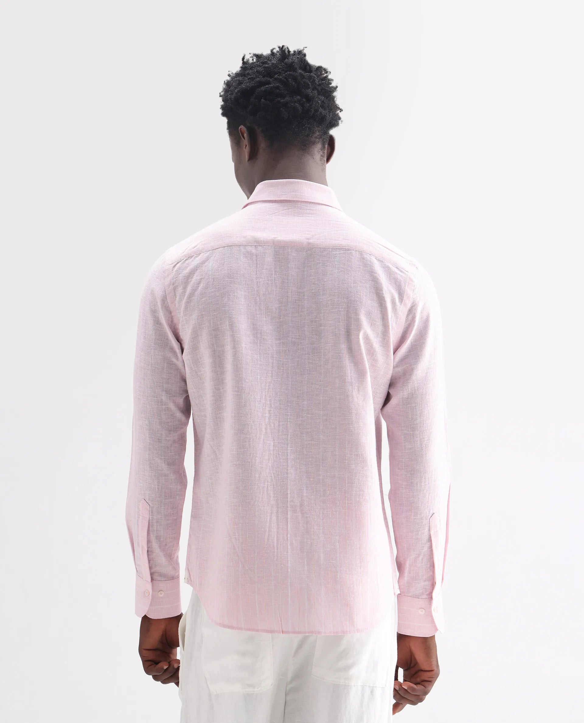 Rare Rabbit Men's Kylo Pink 100% Linen Striped Print Regular Fit Full Sleeve Collared Shirt