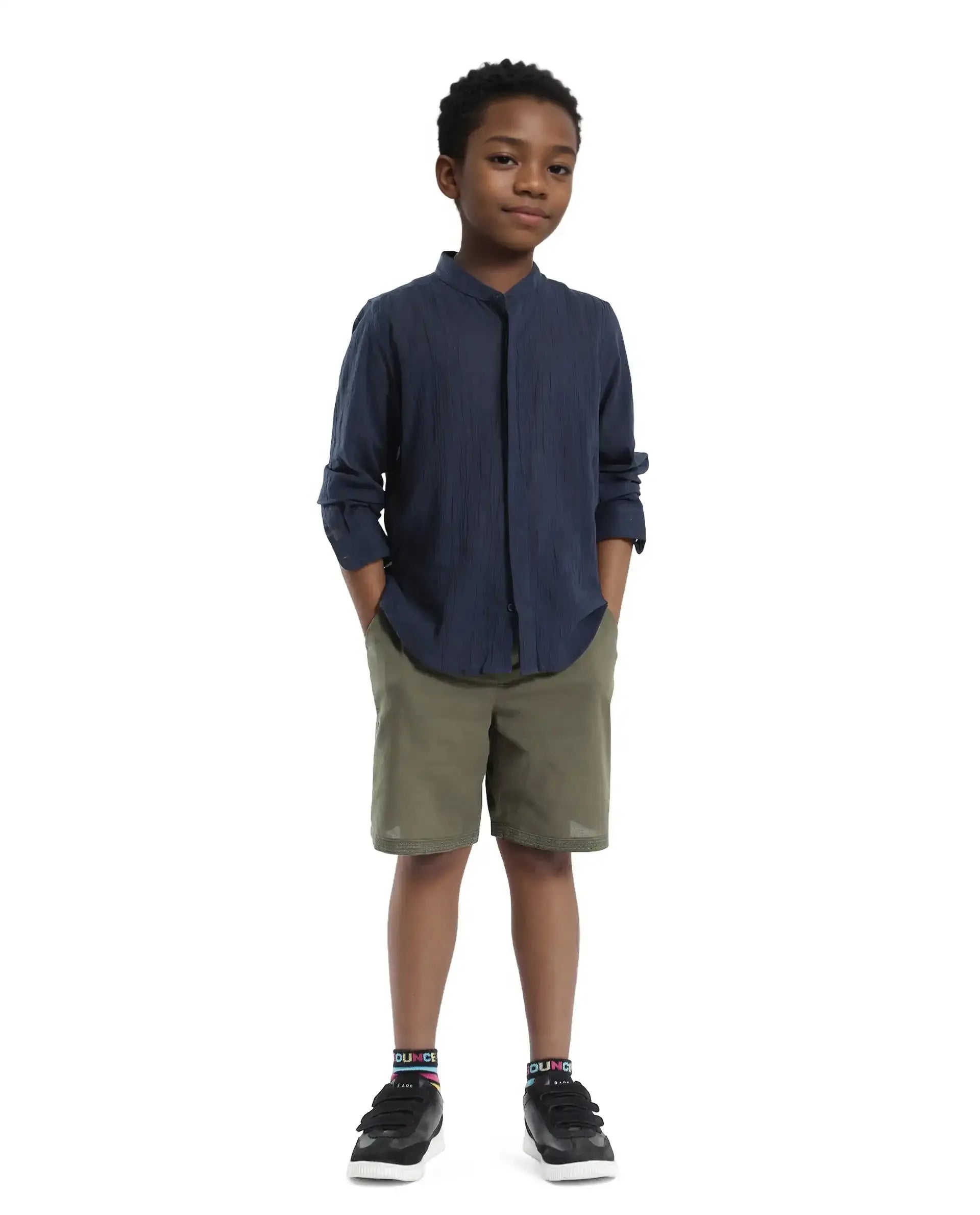 Rare Ones Kids Kyte-B Olive Cotton Button And Zip Closure Solid Regular Fit Shorts
